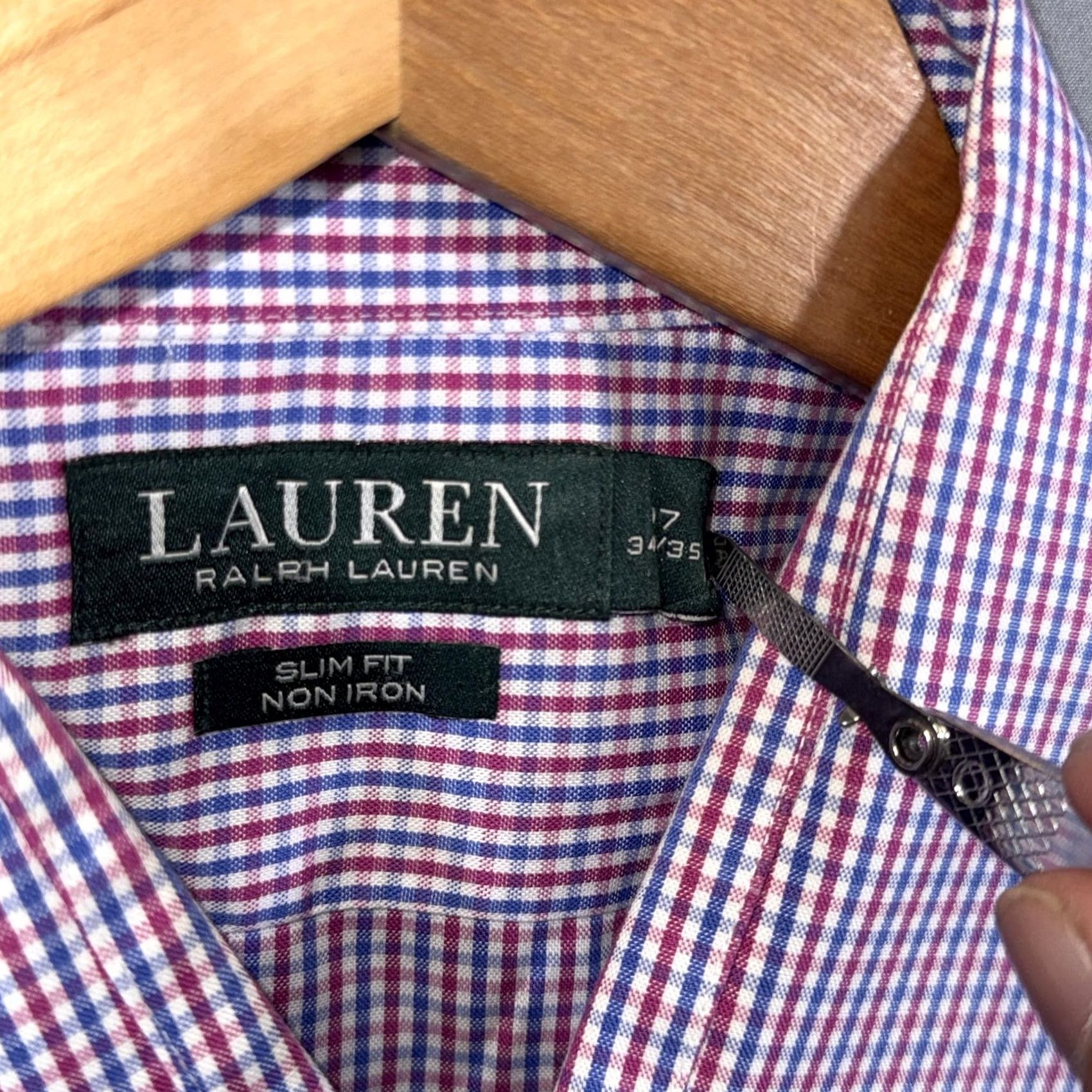 Ralph Lauren Lauren Ralph Lauren Shirt Mens 17 34/35 Purple Gingham Slim Fit Non-Iron Dress Shirt Womens? Size 46R - 4 Thumbnail