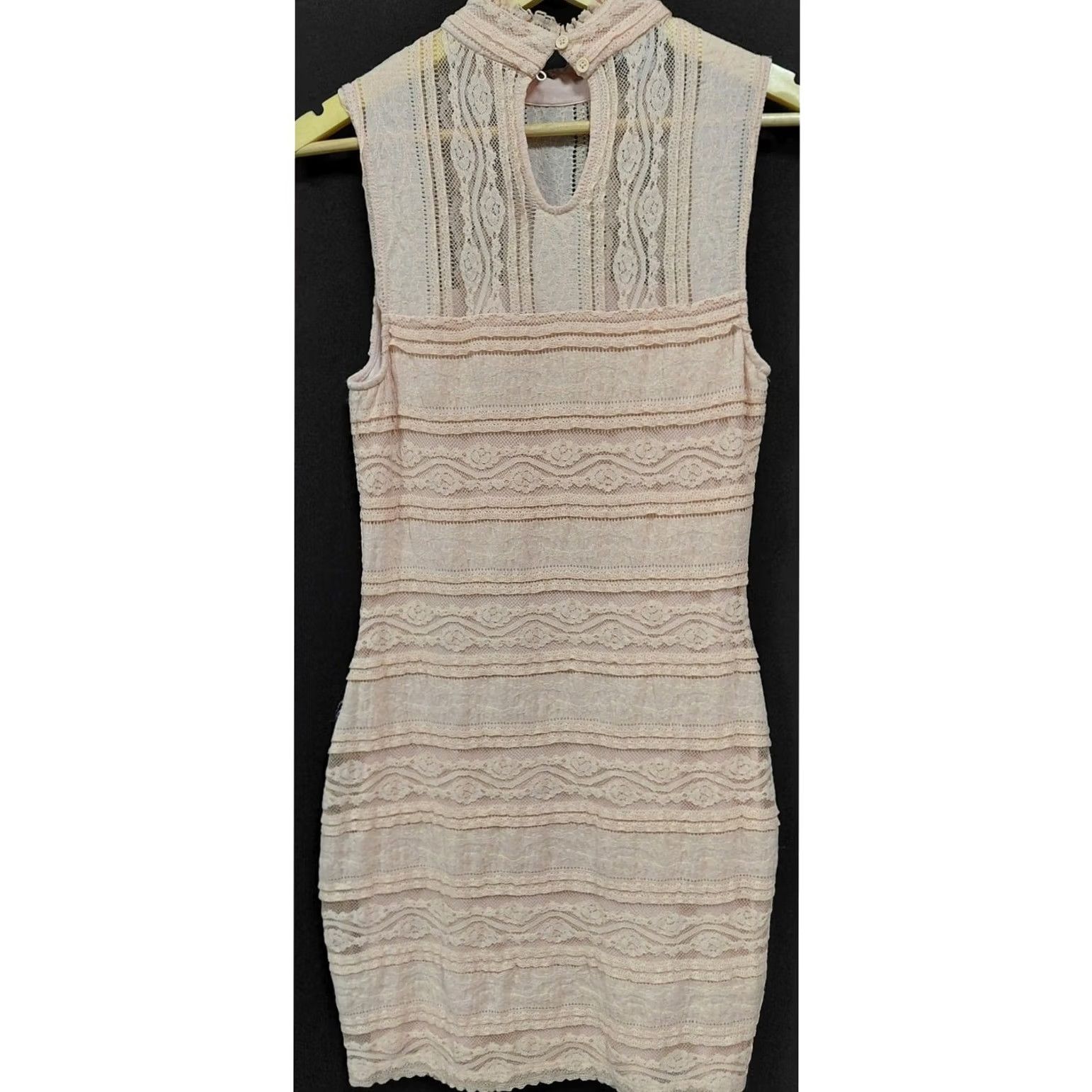 Bebe bebe Lace High Neck Dress Beige Solid Sleeveless Short Women S Dress Black, Beige, White? (Oops) Size 28" / US 6 / IT 42 - 2 Thumbnail