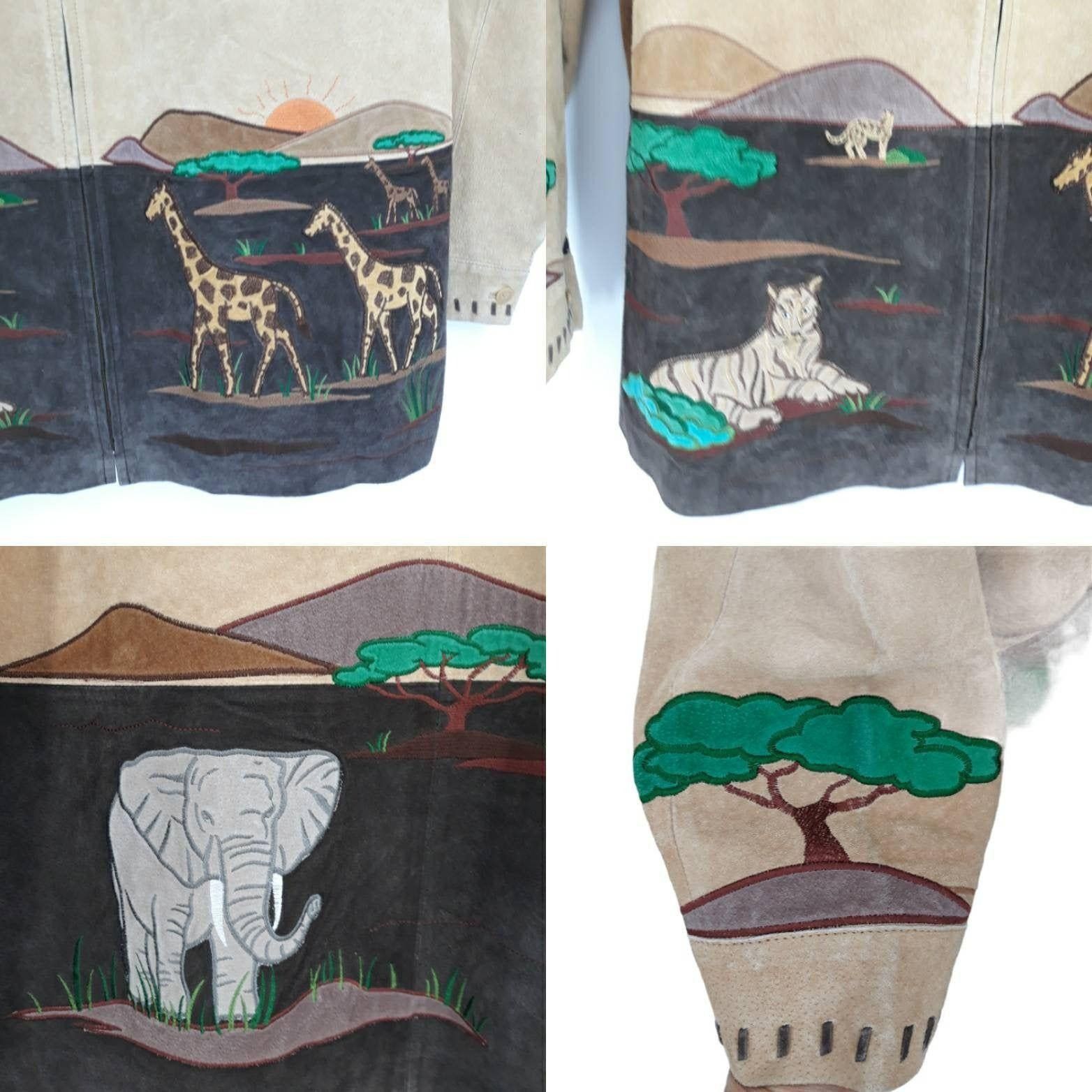Quacker Factory 80's Leather Jacket Novelty Safari Animal Giraffe Tiger Size XXL / US 16-18 / IT 52-54 - 4 Thumbnail