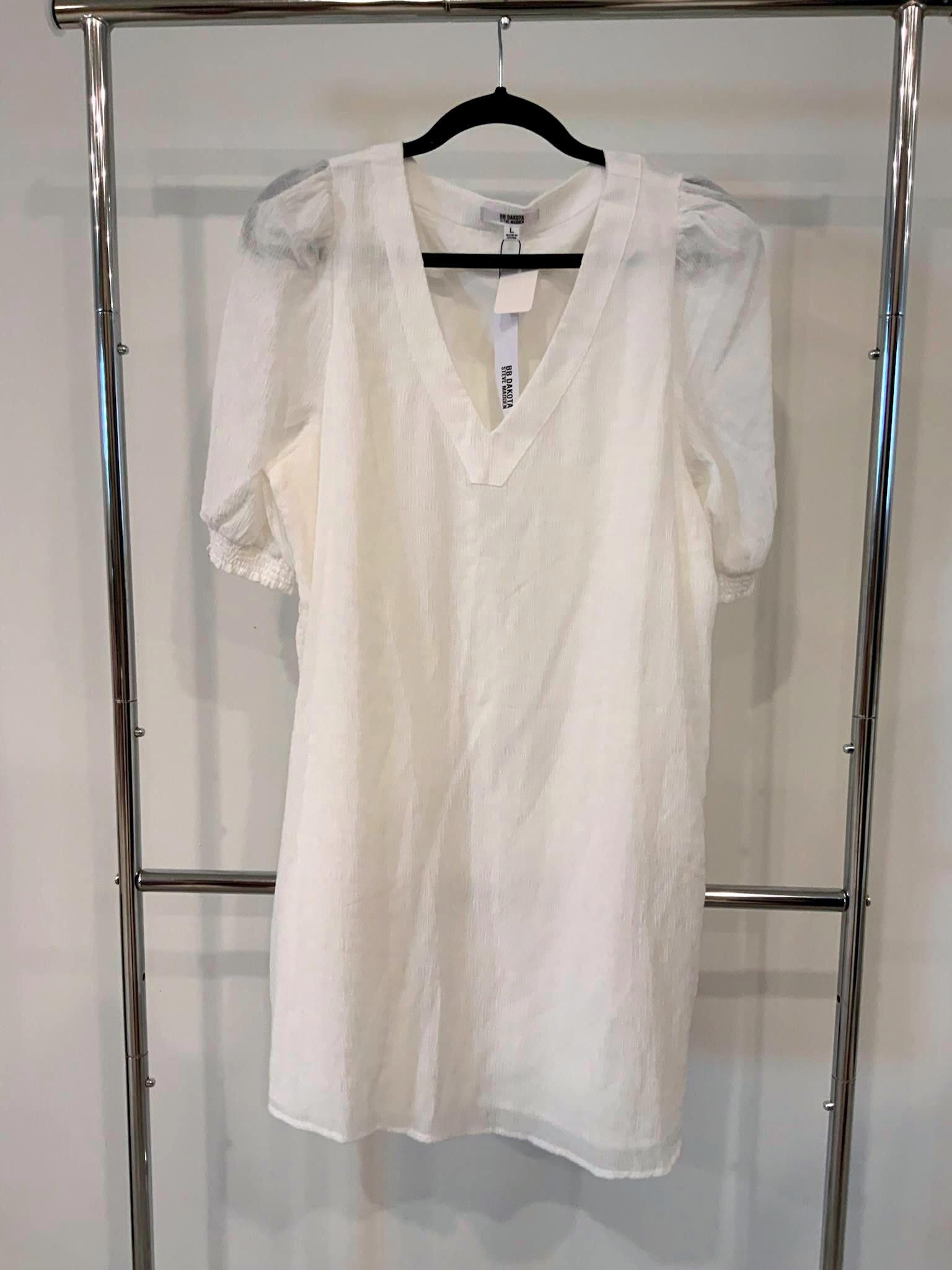 Designer BB Dakota White Puff Sleeve Dress - Size L Size L / US 10 / IT 46 - 1 Thumbnail