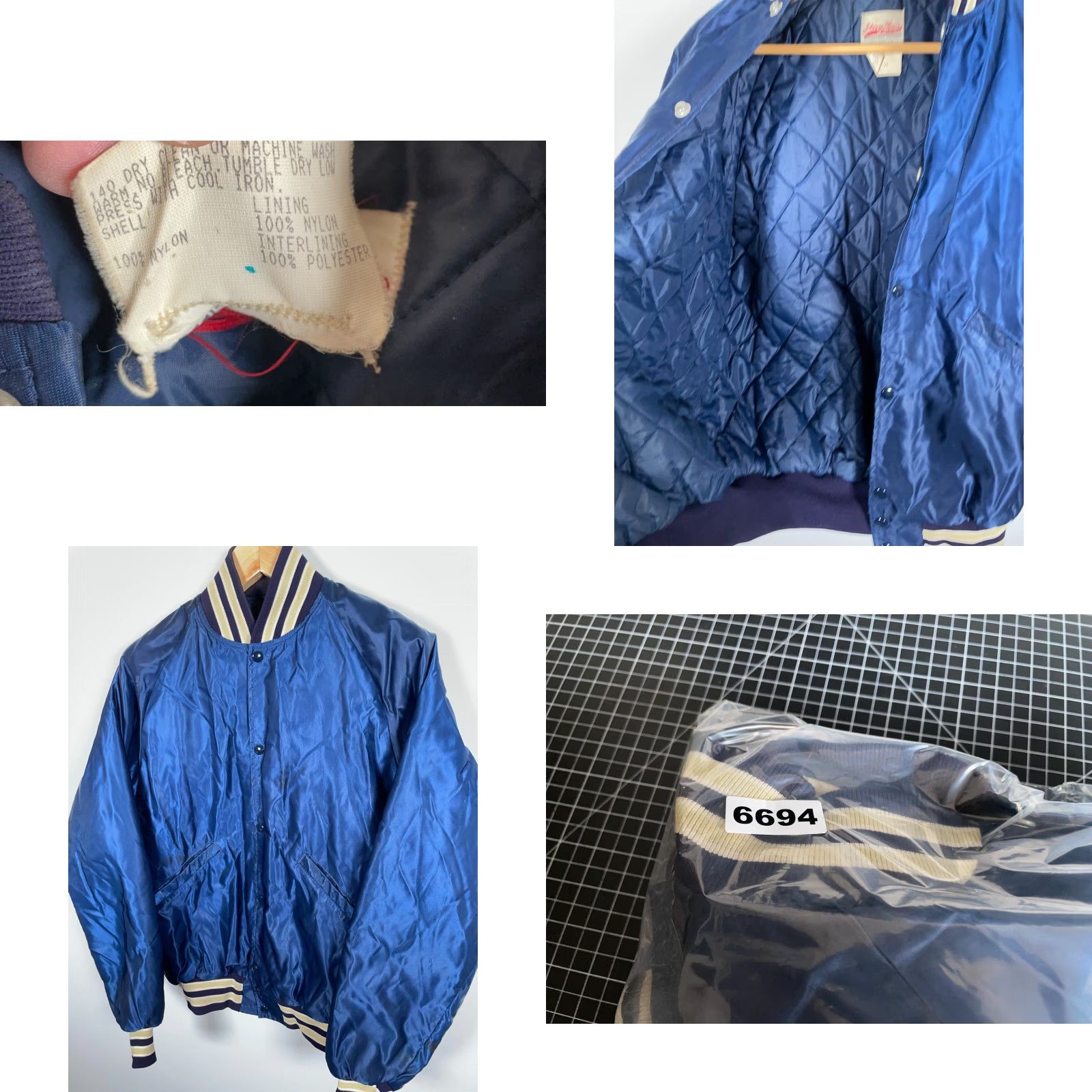 Vintage Vintage 80s Satin Bomber Jacket Adult Medium Blue Beige Trim USA Made Johnny Mac's Size US M / EU 48-50 / 2 - 8 Thumbnail