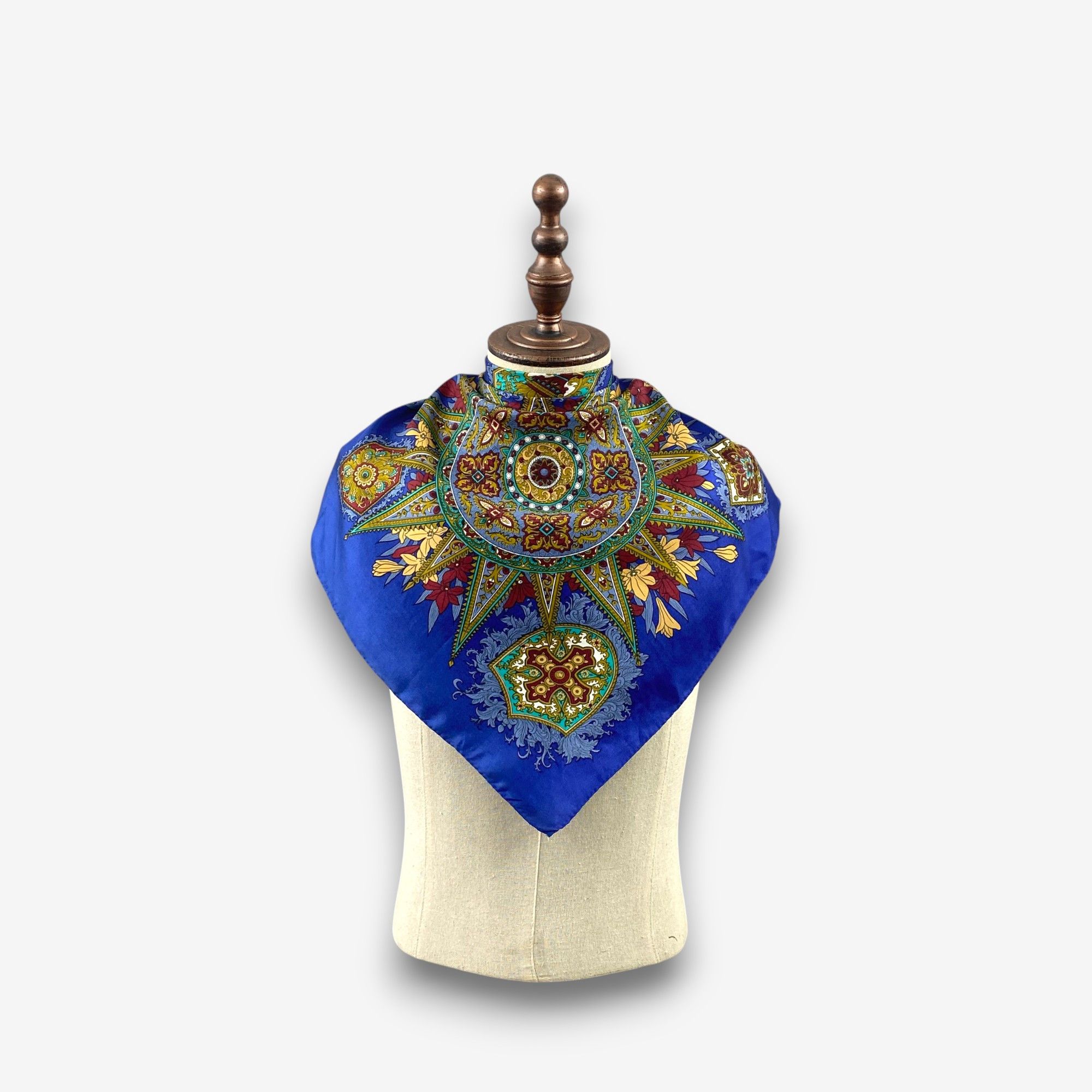 Japanese Brand Vintage Geometric Floral SILK Scarf Twill Wraps Scarves Size ONE SIZE - 2 Thumbnail