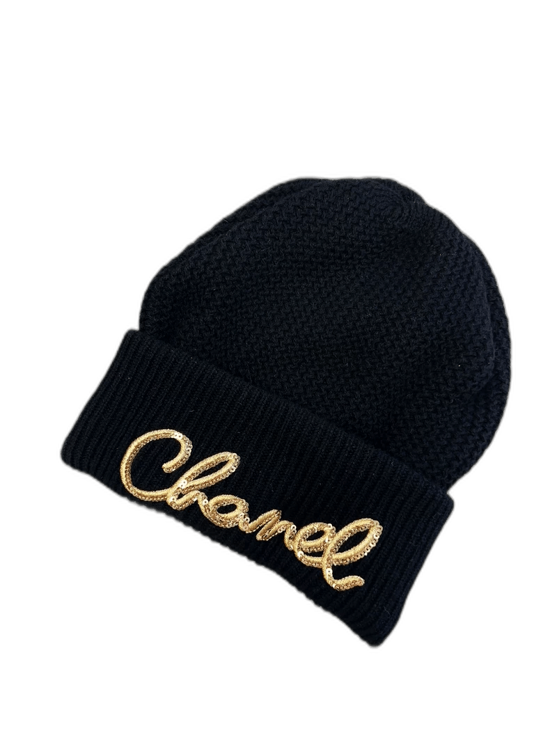 Chanel Chanel Black Knitted Beanie with Sequins Size ONE SIZE - 1 Thumbnail