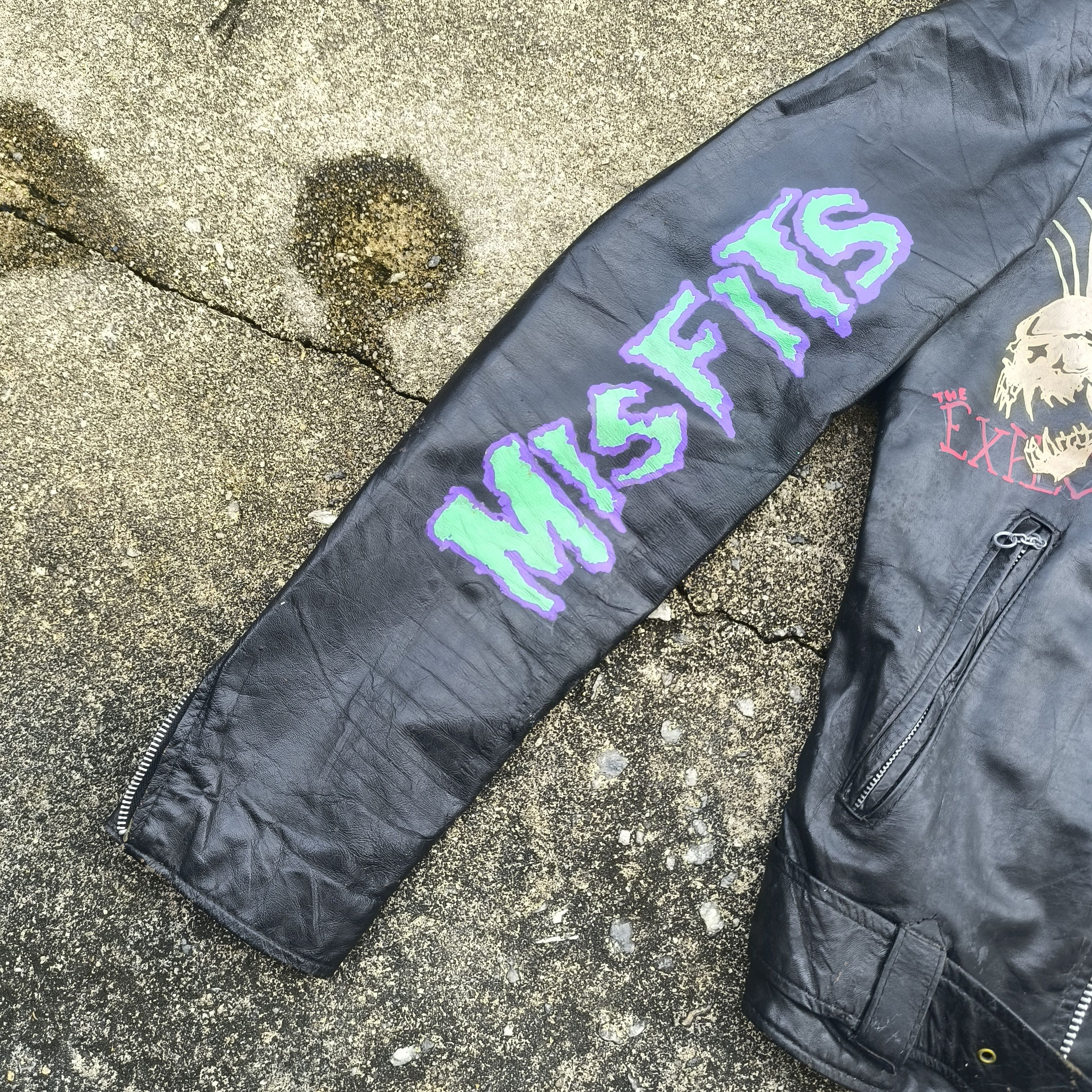 Band Tees DOUBLE COLLAR LEATHER JACKET PUNK MISFITS THE EXPLOITED Size US M / EU 48-50 / 2 - 6 Thumbnail