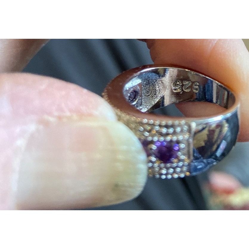 Other Sterling 925 Silver Wide Band Ring With Seven Amethyst Gemst Size ONE SIZE - 7 Thumbnail