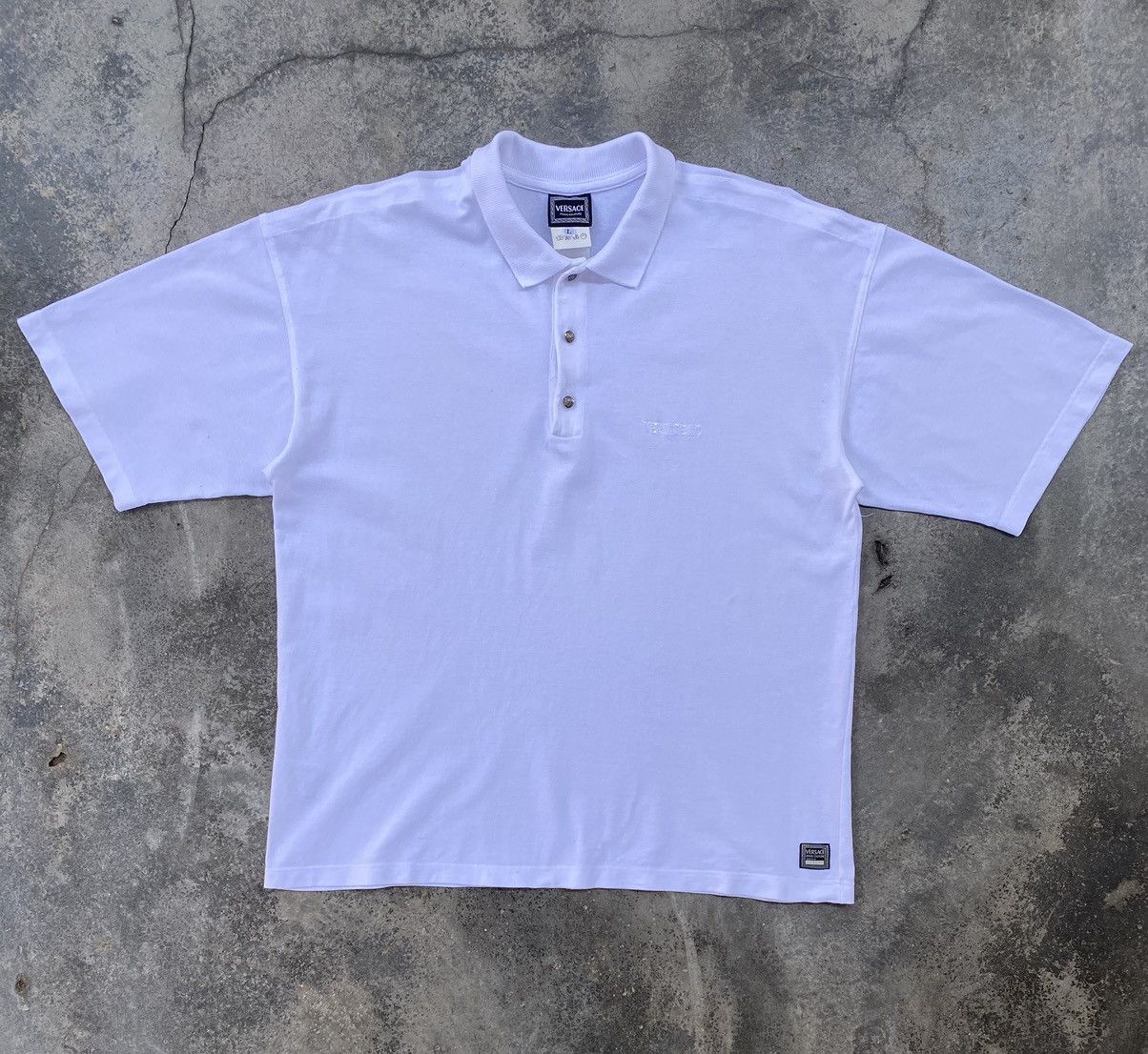 image of Vintage Versace Jeans Couture Polo Tees in White, Men's (Size Large)