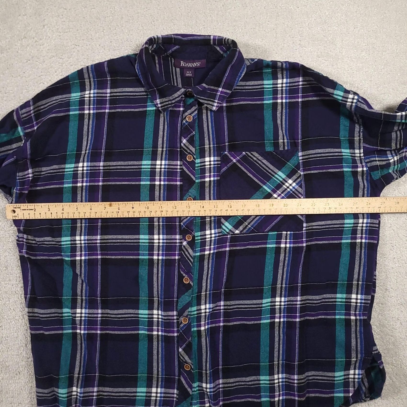 Vintage Roaman's Shirt Womens 20W Blue Purple Plaid Button Front 100% Cotton Casual Size 3XL / US 20-22 - 5 Thumbnail