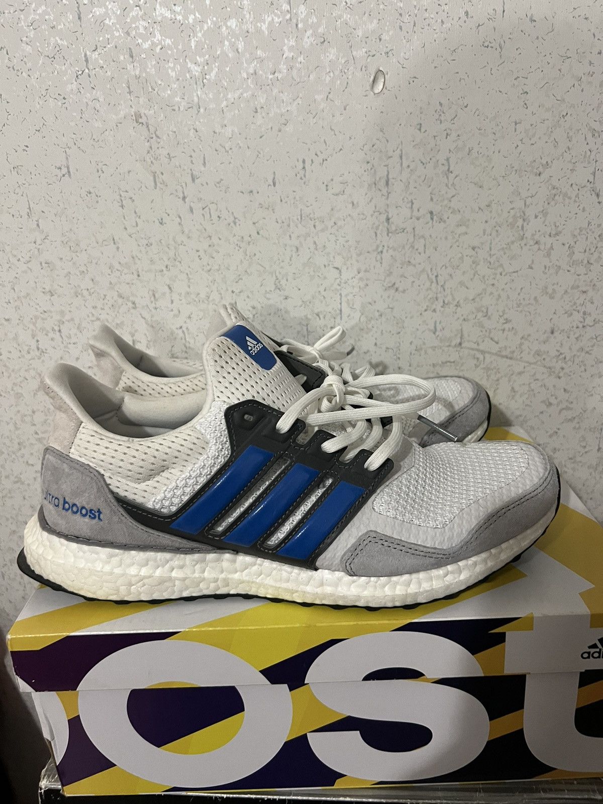image of Adidas Ultras Boost S&l White True Blue Gray Shoes, Men's (Size 10)