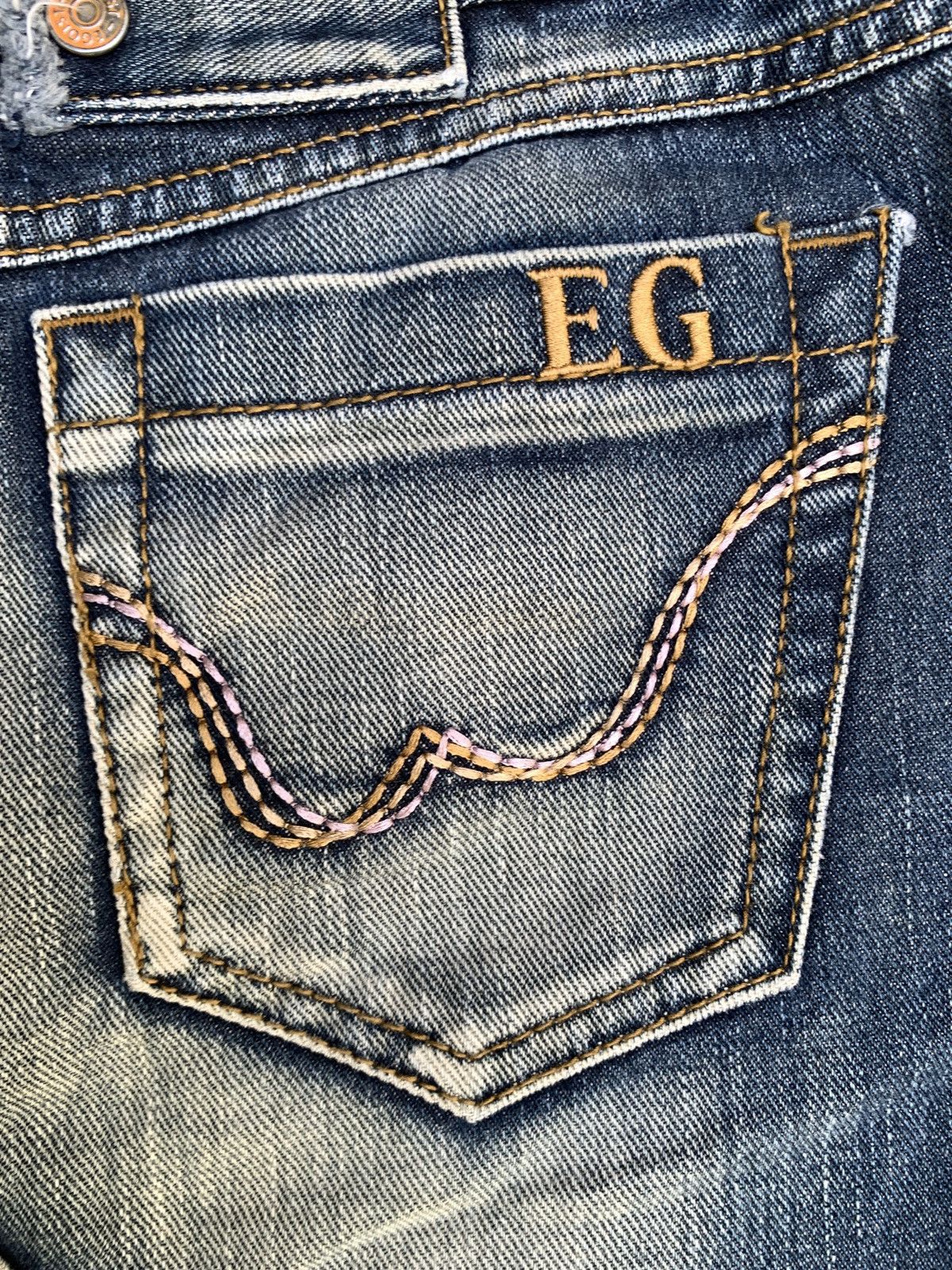 Japanese Brand y2k Egoist Japan Washed Jeans Rough Cut Beady Mini Skirt Size 30" / US 8 / IT 44 - 8 Thumbnail