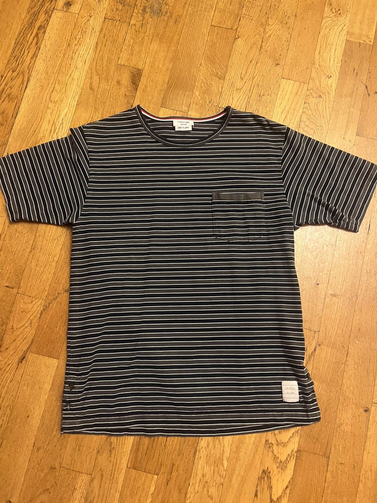 Thom Browne blue grey striped tshirt small