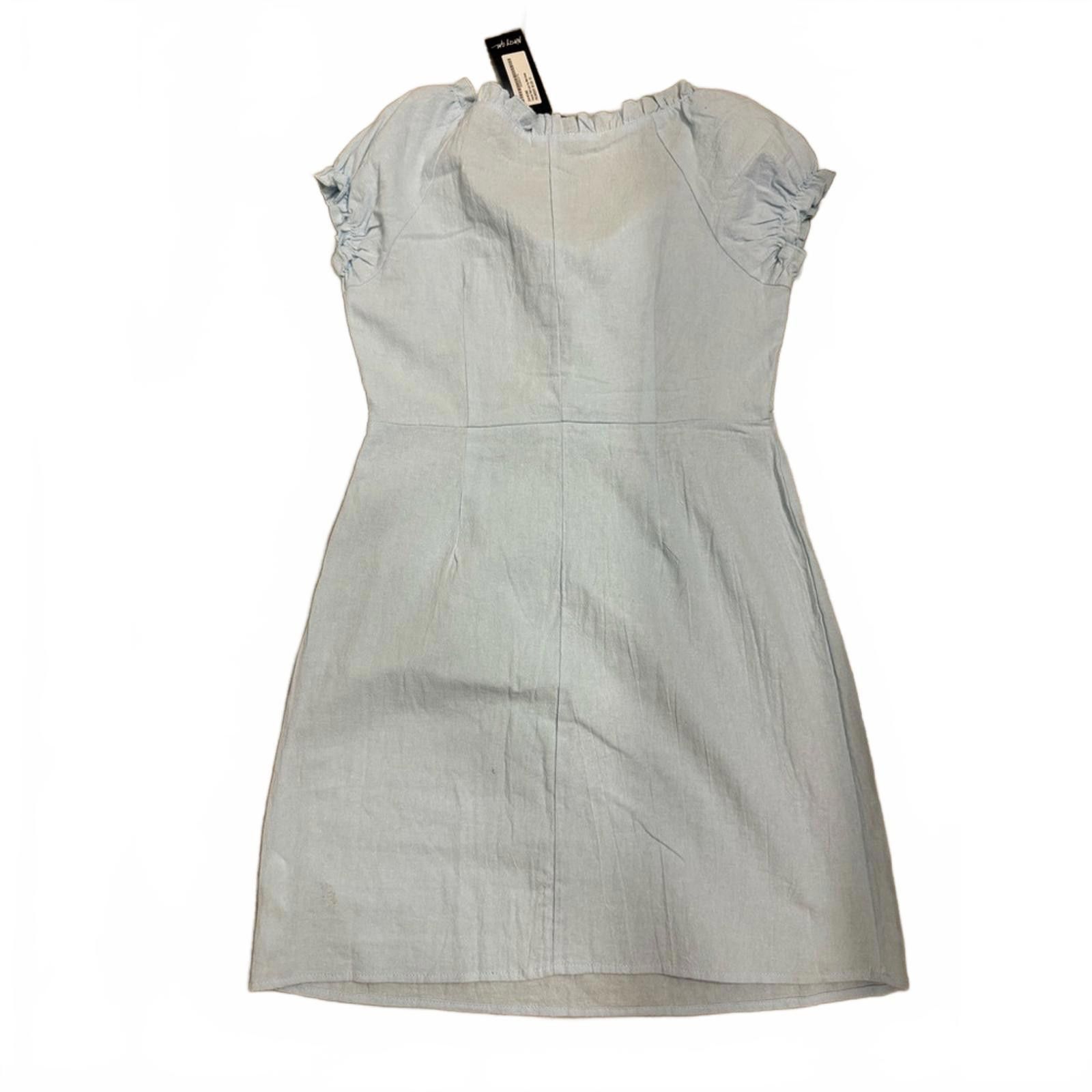 Designer NWT Nasty Gal Light Blue Linen Lace Up Mini Dress- Size 8 Size M / US 6-8 / IT 42-44 - 4 Thumbnail