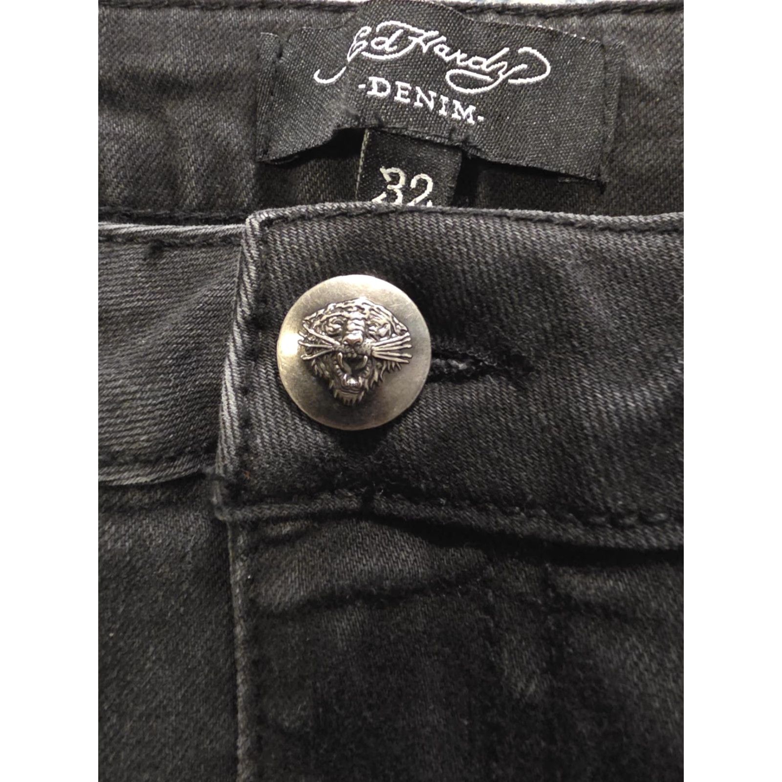 Ed Hardy VINTAGE Ed Hardy Jeans Wide-Leg Black 90s Love Kills Slowly Embroidered Logo Mens 34x32 Size US 32 / EU 48 - 6 Thumbnail