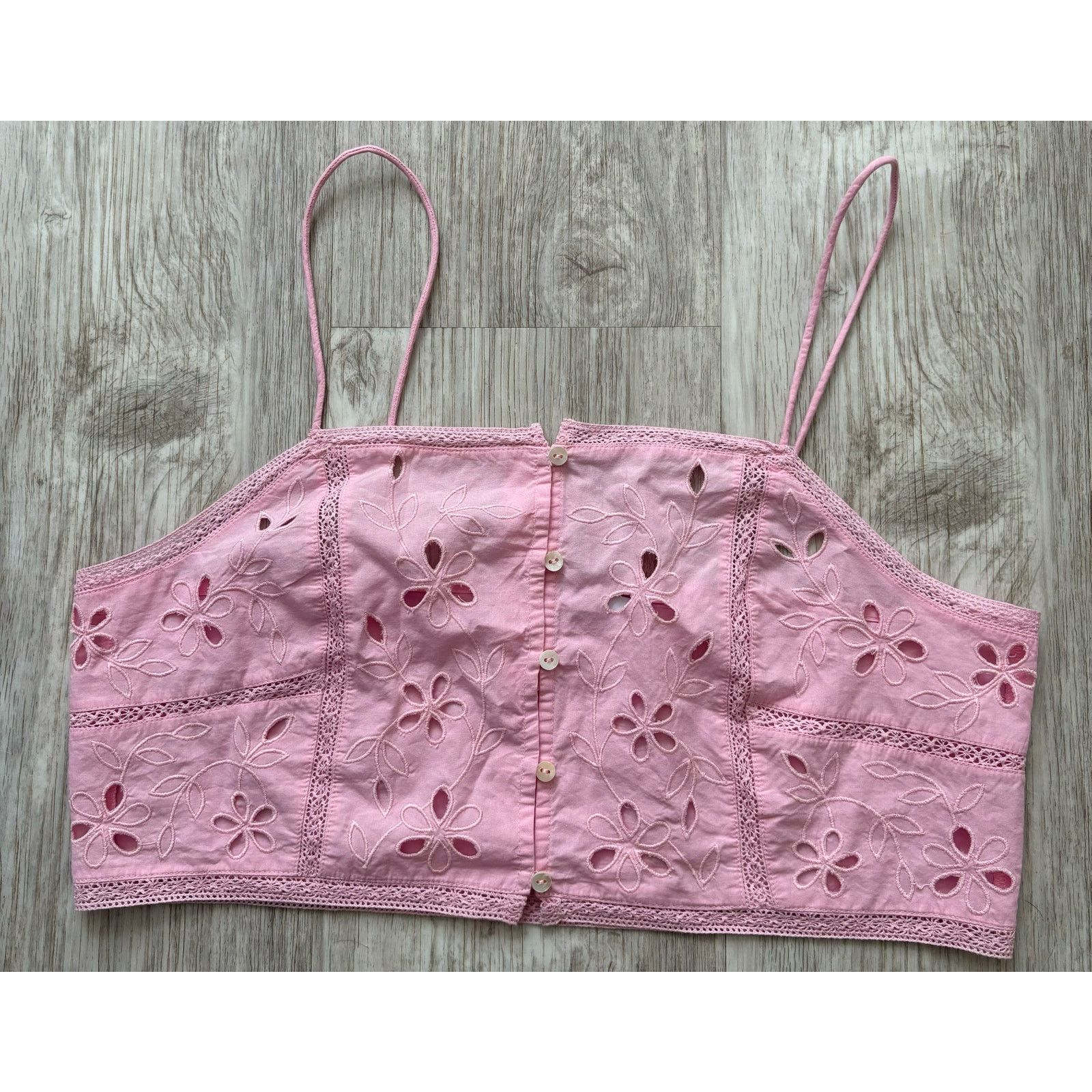 Zara Zara | Floral Embroidered Square Neck Crop Top | Small Size S / US 4 / IT 40 - 1 Thumbnail