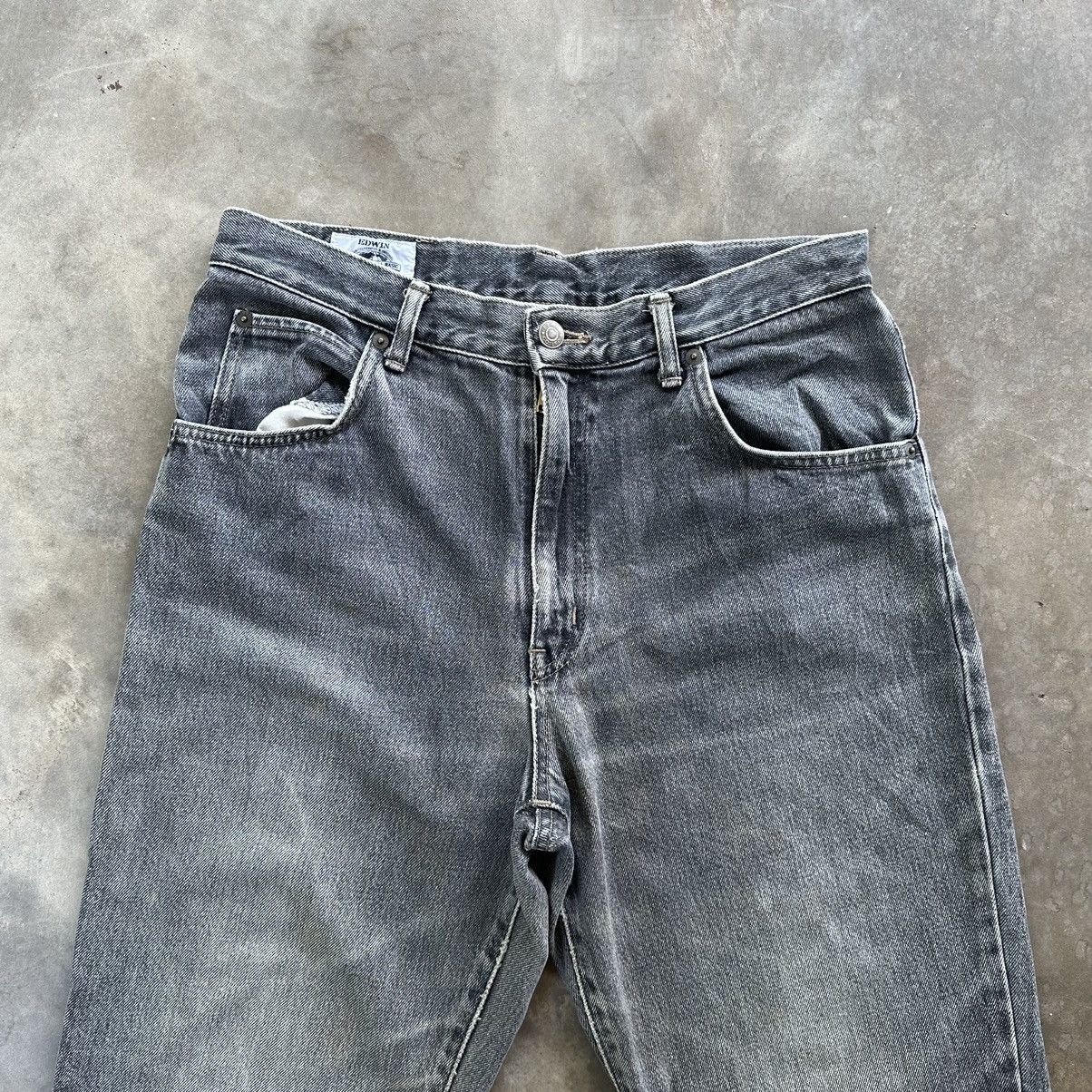 Japanese Brand Vintage Edwin Black Faded Distressed Denim Jean Pant W31 Size US 31 - 3 Thumbnail