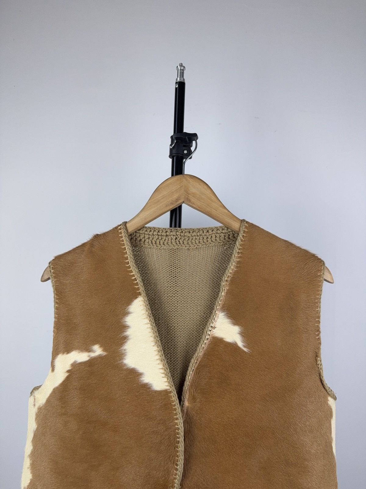 Cowboy Equipment × Vintage Vntg 90s hair-on hide Handmade leather / knit Y2K USA vest Size US S / EU 44-46 / 1 - 2 Thumbnail