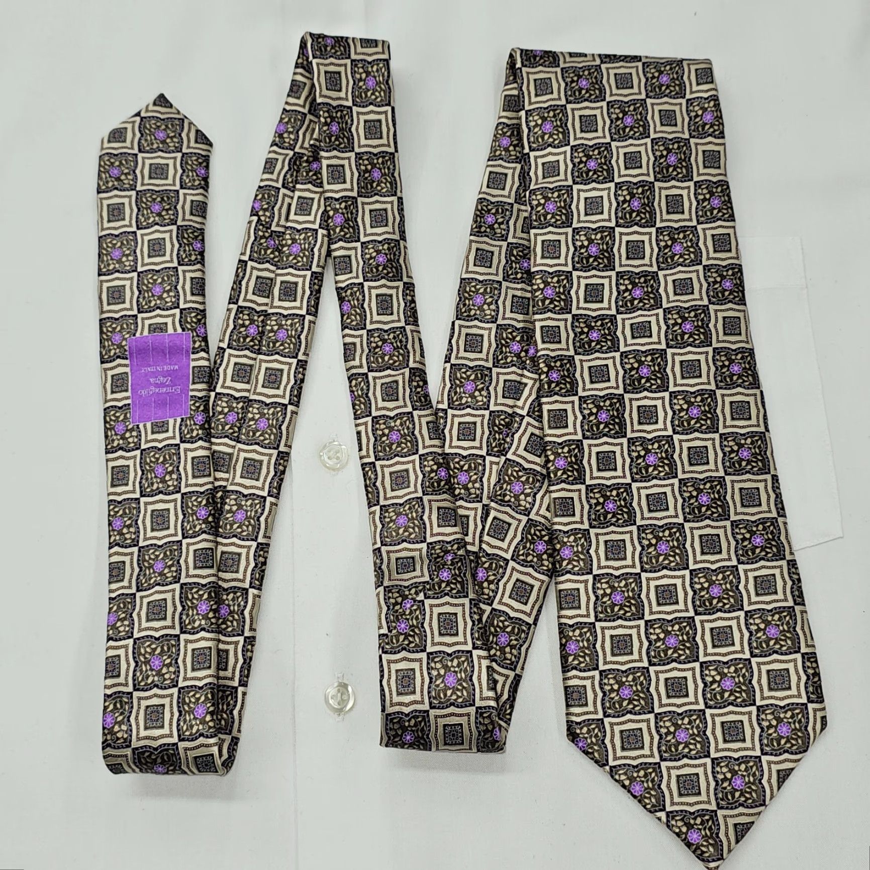 Ermenegildo Zegna VINTAGE Ermenegildo Zegna Luxury Necktie Men's Geometric XXXXX Made in Italy Tie Size ONE SIZE - 3 Thumbnail
