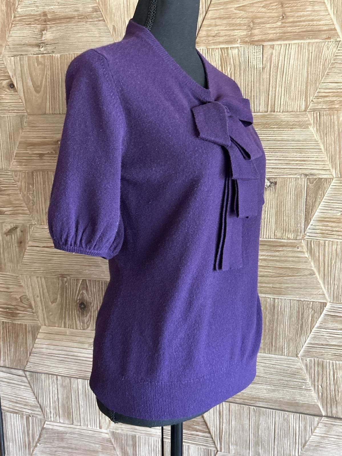 Designer Womens Tie Neck Short Sleeve Sweater Top Purple Knit Preppy Size S / US 4 / IT 40 - 3 Thumbnail