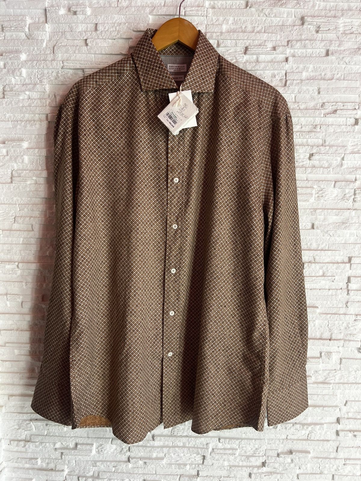 Brunello Cucinelli Brunello Cucinelli Slim Fit Geometric Print Shirt XL Size US XL / EU 56 / 4 - 3 Thumbnail