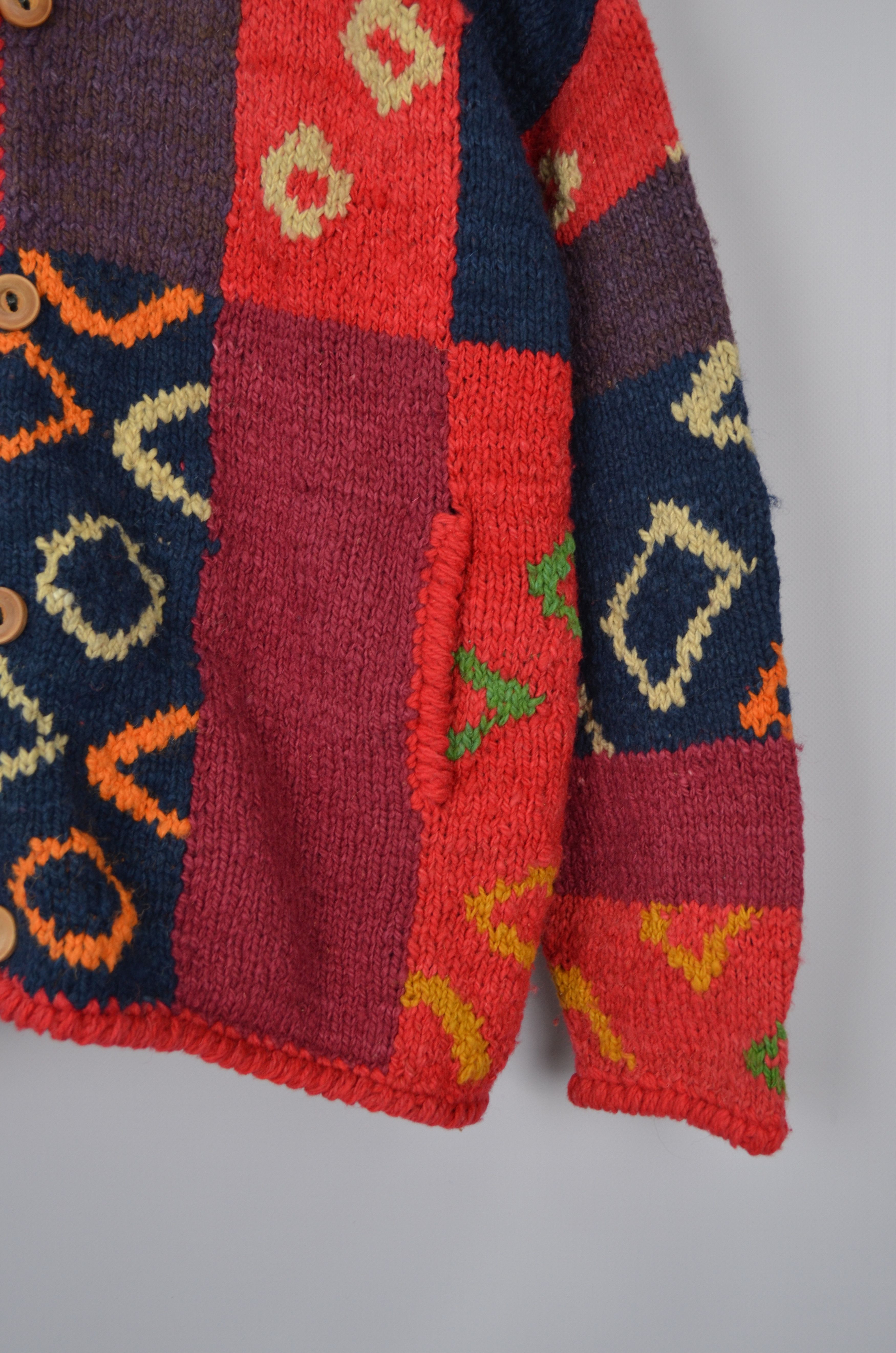 Designer × Handmade Vtg Bolivian Toshy Wool Multicolor Heavy Cardigan Sweater OS Size L / US 10 / IT 46 - 5 Thumbnail