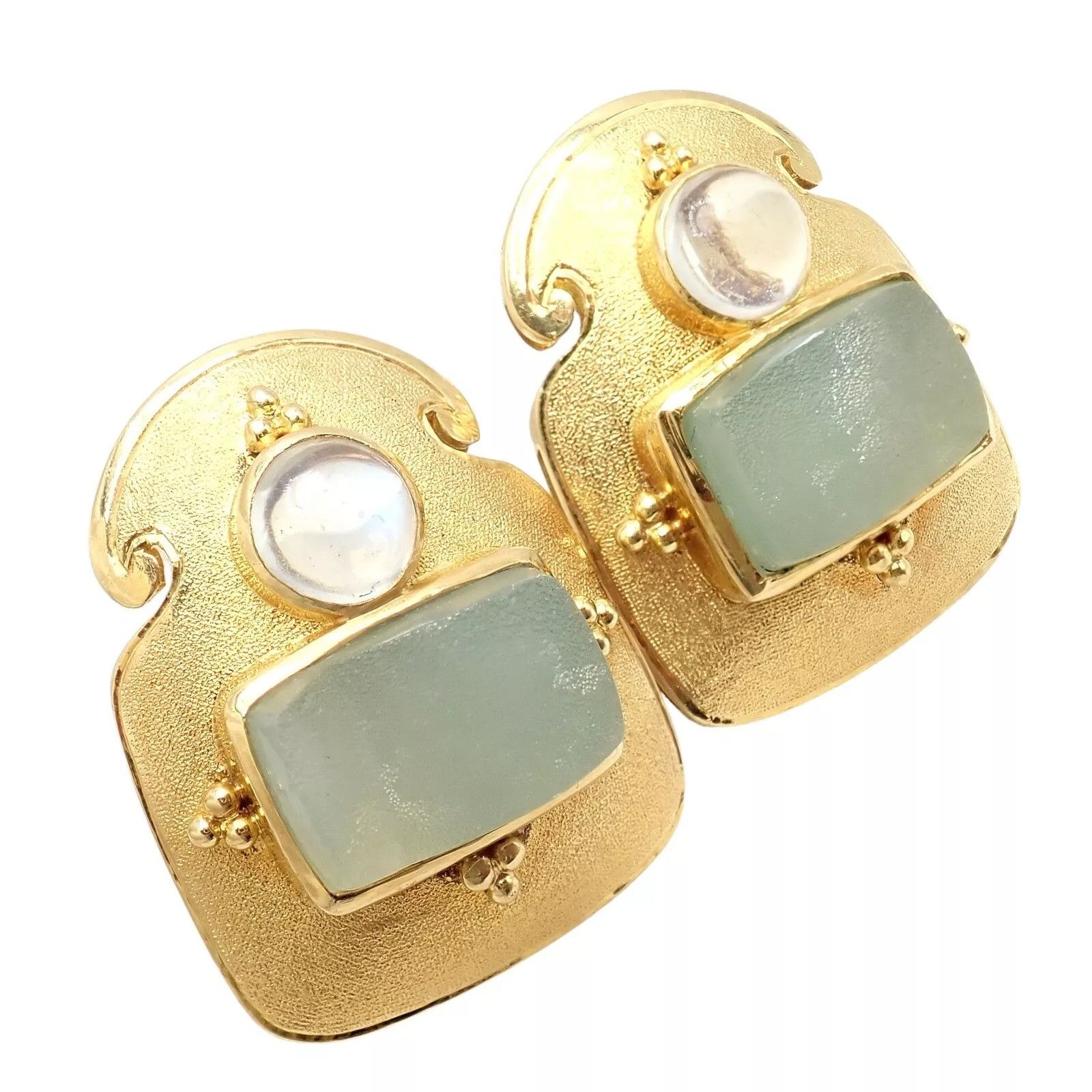 Vintage Paula Crevoshay 18k Gold Smithsonite Moonstone Earrings OOAK Size ONE SIZE - 10 Thumbnail