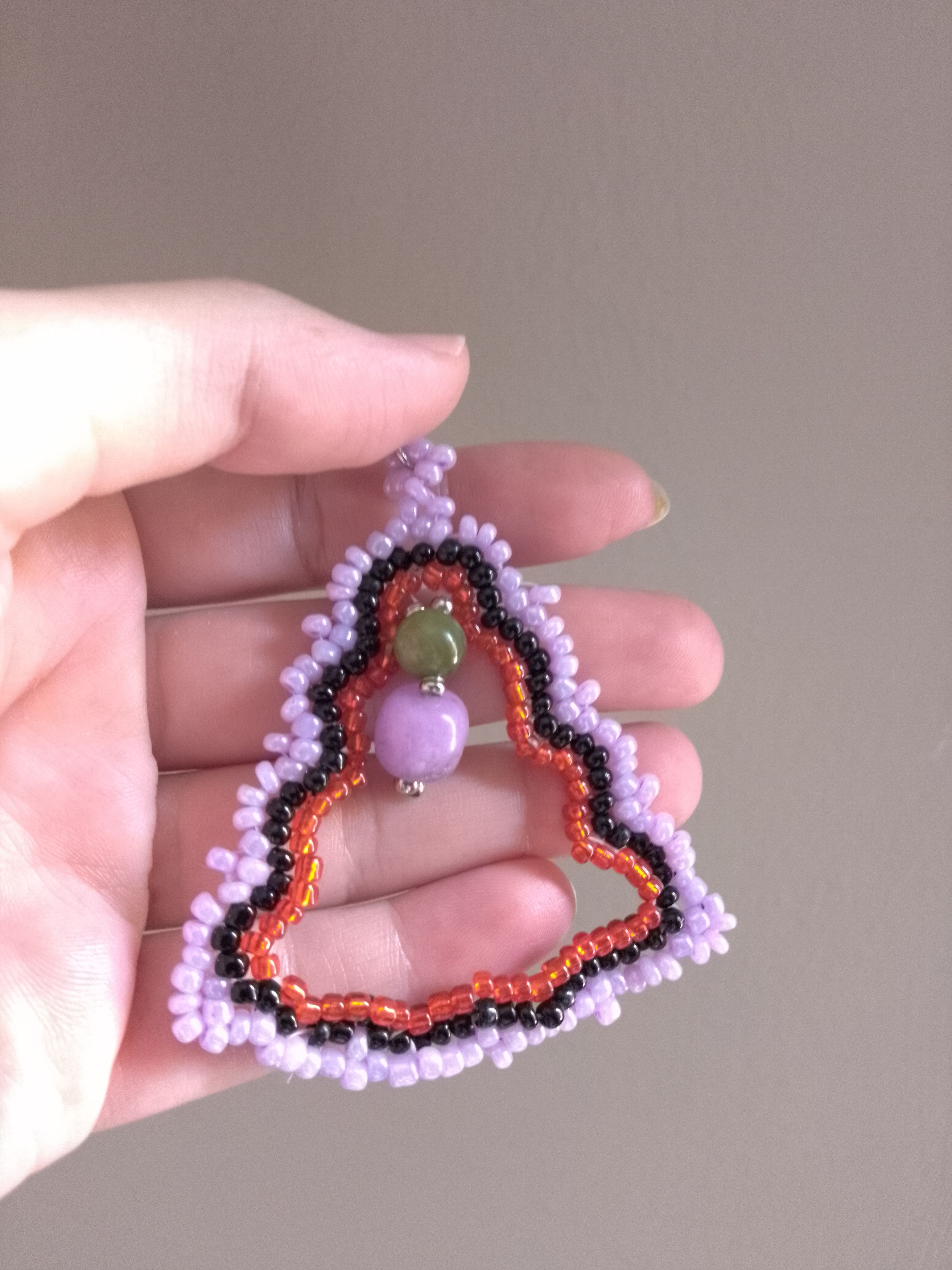 Handmade Dangle earrings triangular Green and purple hard gemstones Size ONE SIZE - 3 Thumbnail