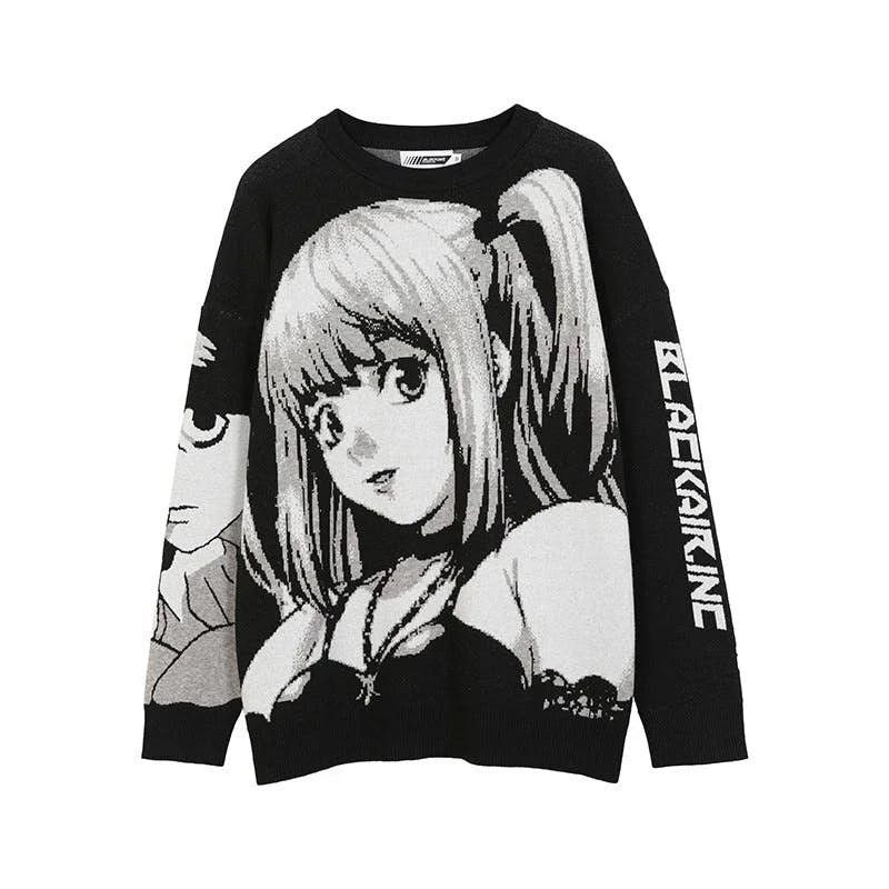 image of Vintage New Anime Death Note Designer Knitted Misa Sweater in Black Grey, Men's (Size Medium)
