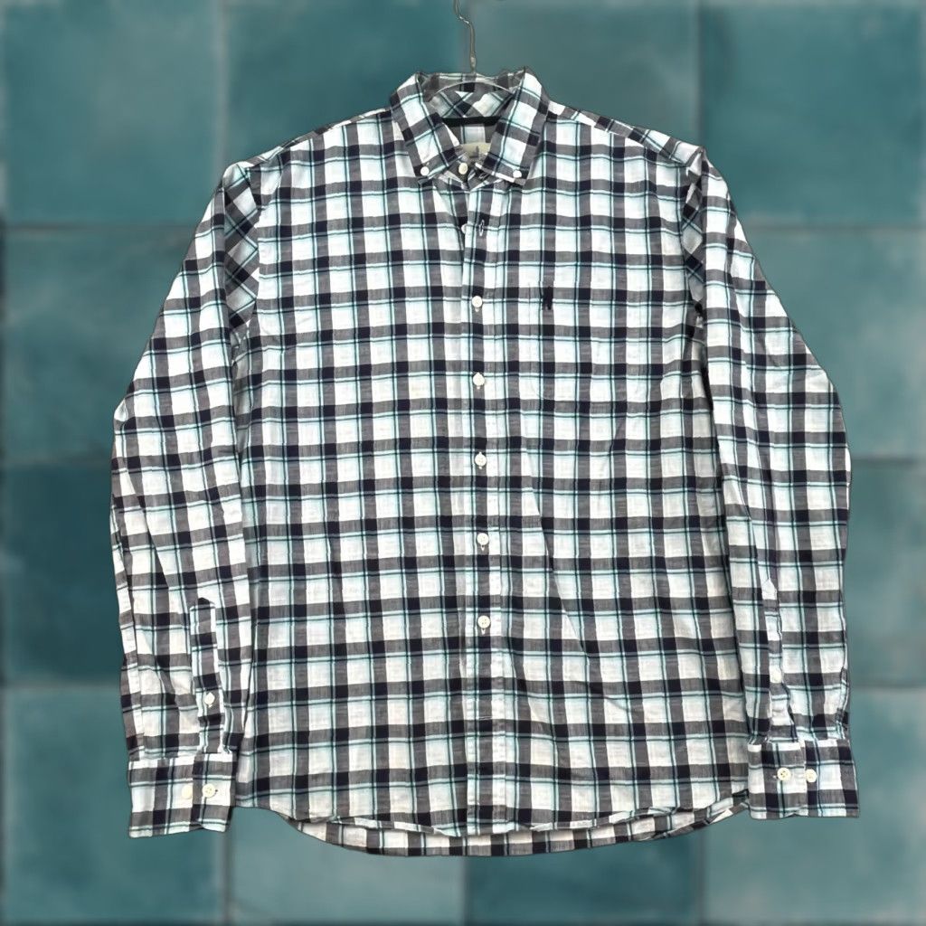 johnnie-O johnnie-O Shirt Plaid Blue White Green Long Sleeve Adult M Regular Cotton Button Shirt Mens Size US M / EU 48-50 / 2 - 1 Thumbnail