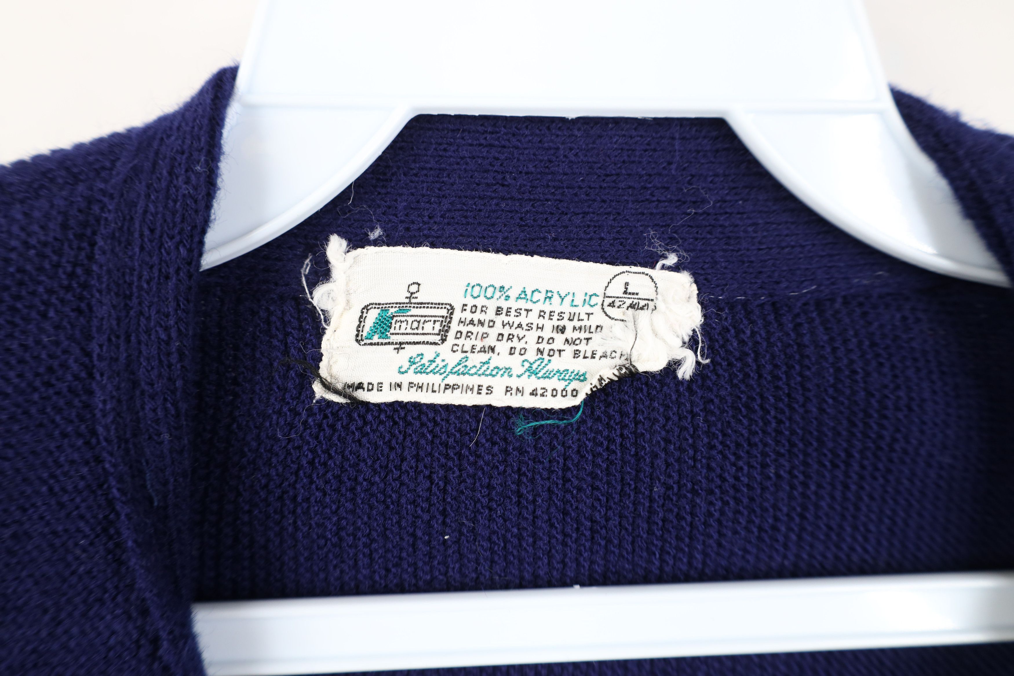 Vintage Vintage 70s Streetwear Blank Knit Cardigan Sweater Blue Size L / US 10 / IT 46 - 8 Thumbnail