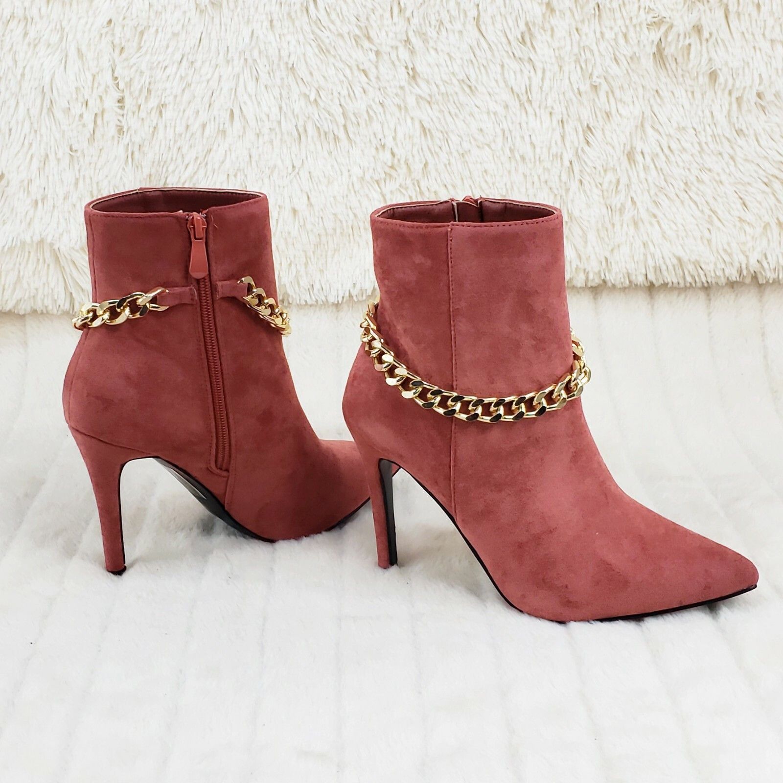 Other Crave Rose Pink FX Suede & Chain Sexy Pointy Toe 4" Stiletto Size US 7.5 / IT 37.5 - 5 Thumbnail