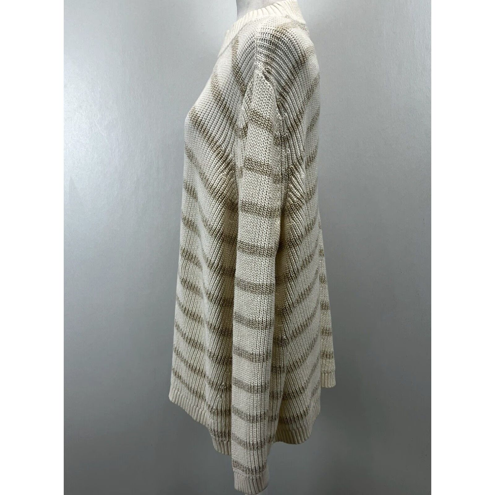 Talbots NEW Talbots Plus Size 2X Knit Sweater Long Sleeve Ivory Gold Stripes Womens Coastal Size XXL / US 16-18 / IT 52-54 - 2 Thumbnail