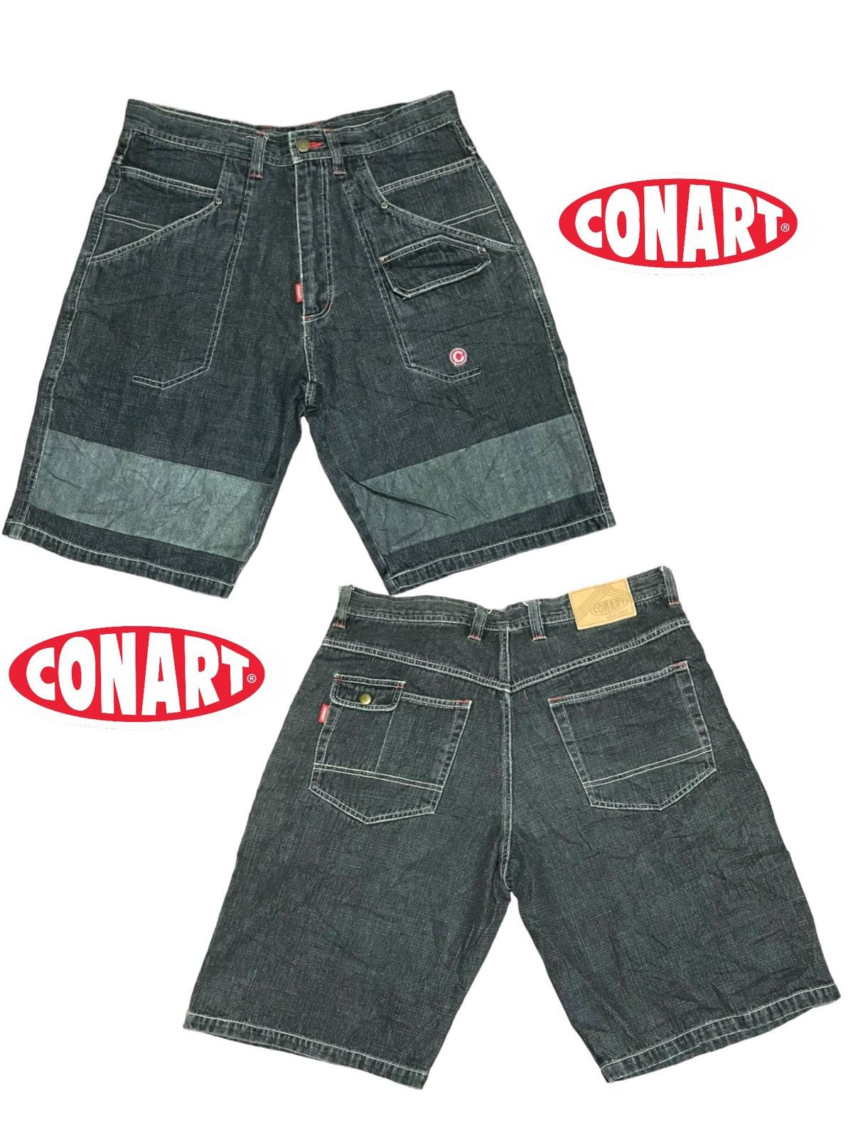 Other Baggy Jorts Rare 90s Conart Skate Waxed Shorts Size US 34 / EU 50 - 1 Thumbnail