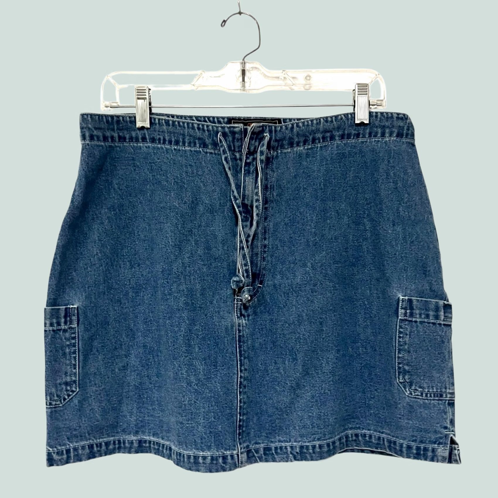 Route 66 VINTAGE Route 66 Denim Mini Skirt Skirt Women Juniors 16 Blue Y2K Patch Pockets Drawstring Cotton 90s Bohemian American Short"} Size 38" / US 16 / IT 52 - 1 Thumbnail
