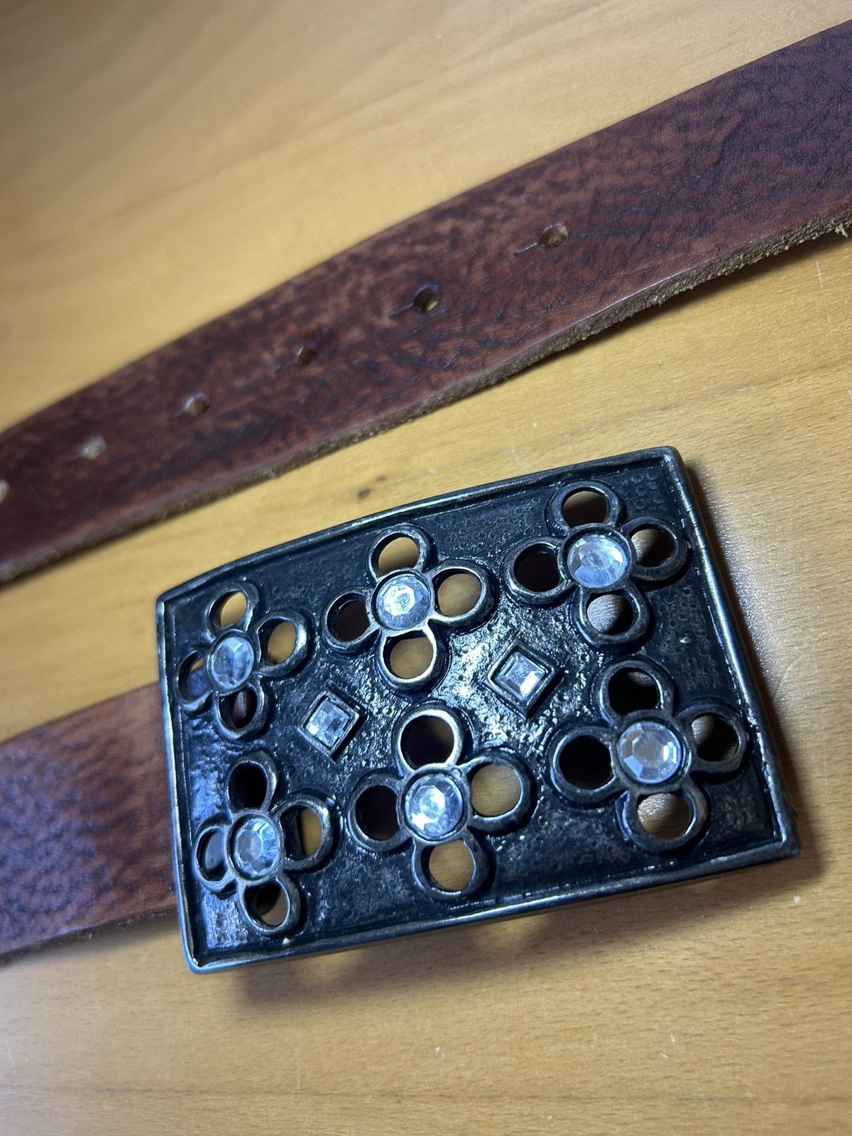 Vintage Vintage artisanal Italian diamond flower Brave leather belt Size ONE SIZE - 7 Thumbnail