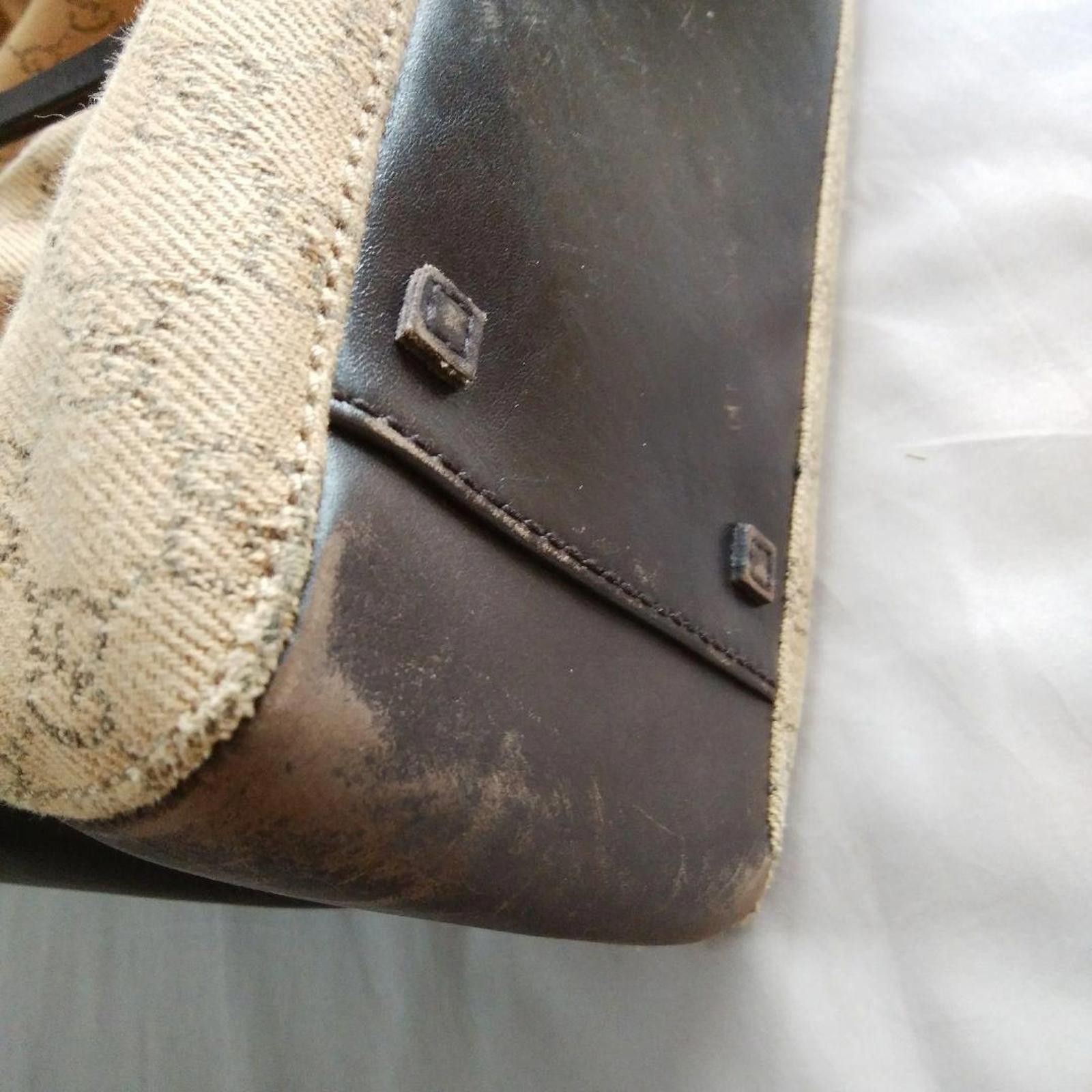 Gucci Gucci - Beige Monogram Canvas Tote Bag with Black Leather Tr Size ONE SIZE - 8 Thumbnail