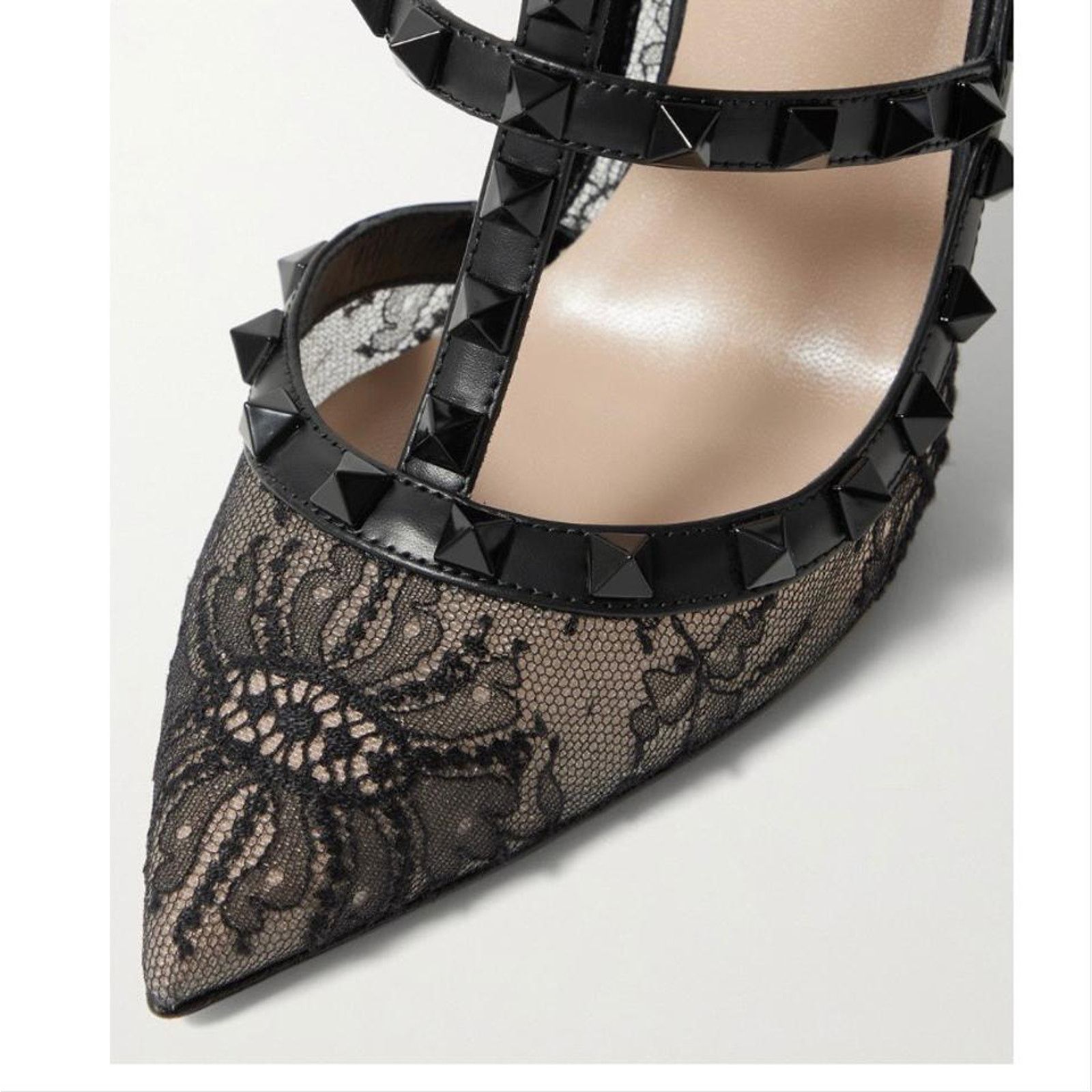 Valentino Valentino Garavani Rockstud 100 lace and leather heels Size US 11 / IT 41 - 4 Thumbnail