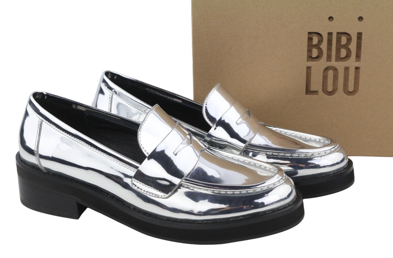 Other BIBI LOU JAYA EU39 Shiny Silver Leather Chunky 87554 Size US 8 / IT 38 - 1 Thumbnail