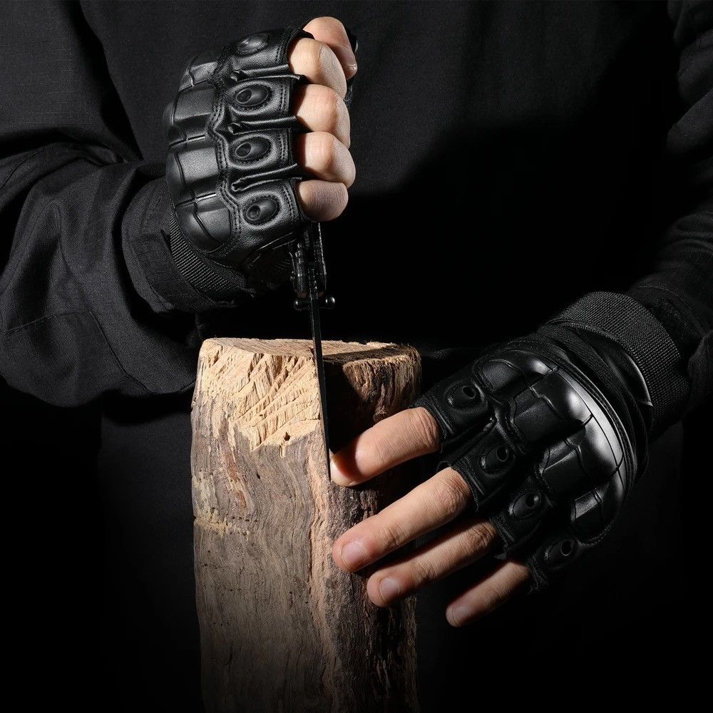 Leather PU Leather Tactical Half Finger Gloves Size M Size ONE SIZE - 8 Thumbnail