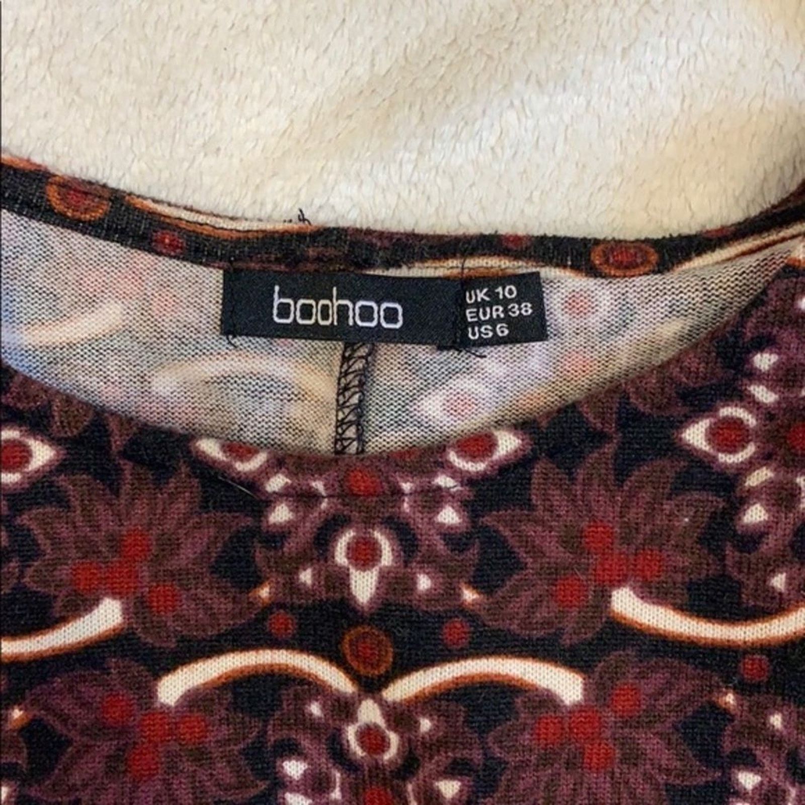 Boohoo Boohoo Maroon Print Long Sleeve Swing Dress | Sz 6 Size M / US 6-8 / IT 42-44 - 5 Thumbnail