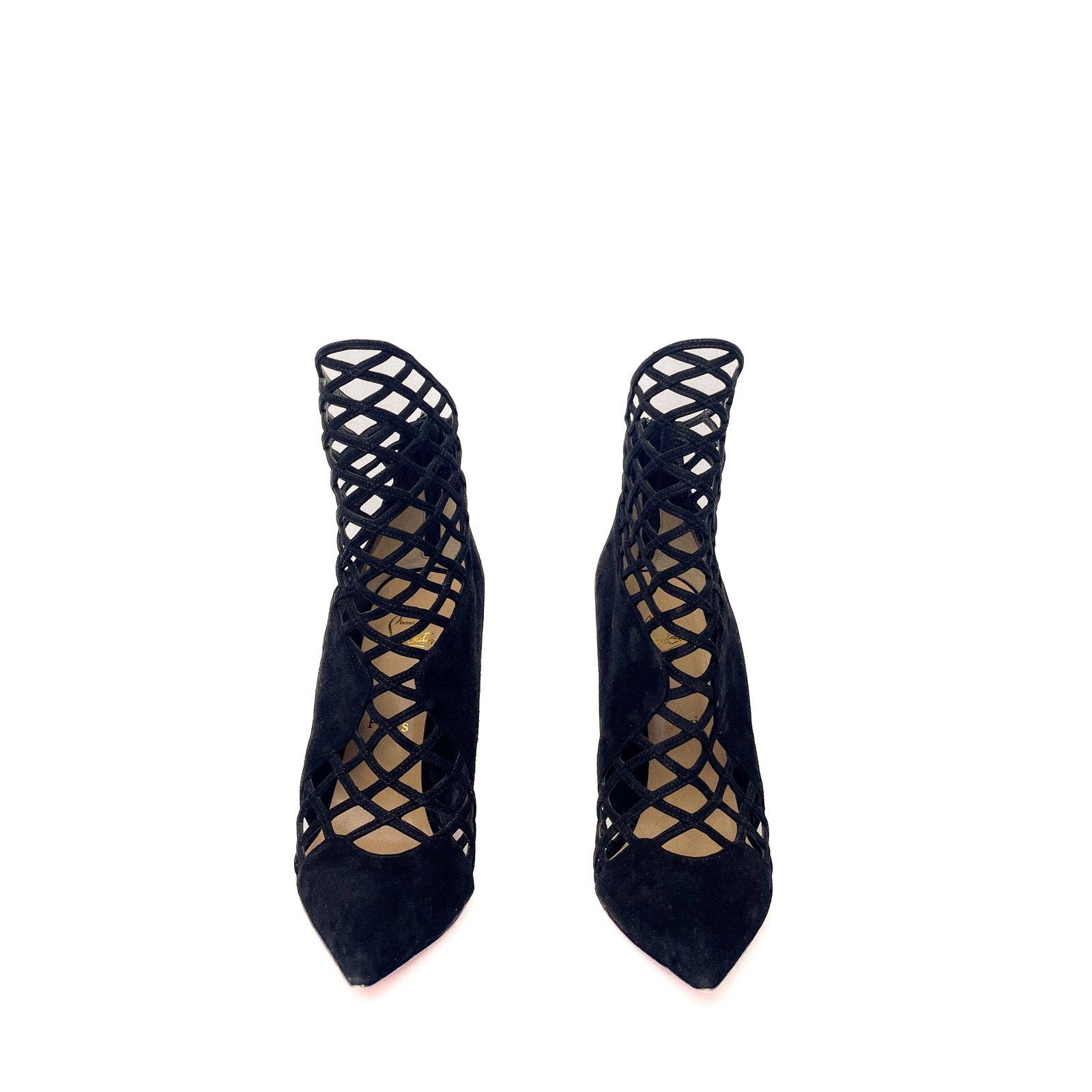 Christian Louboutin Black Suede Bouglione Cage Ankle Boots, Stiletto Heels Size US 9 / IT 39 - 2 Thumbnail