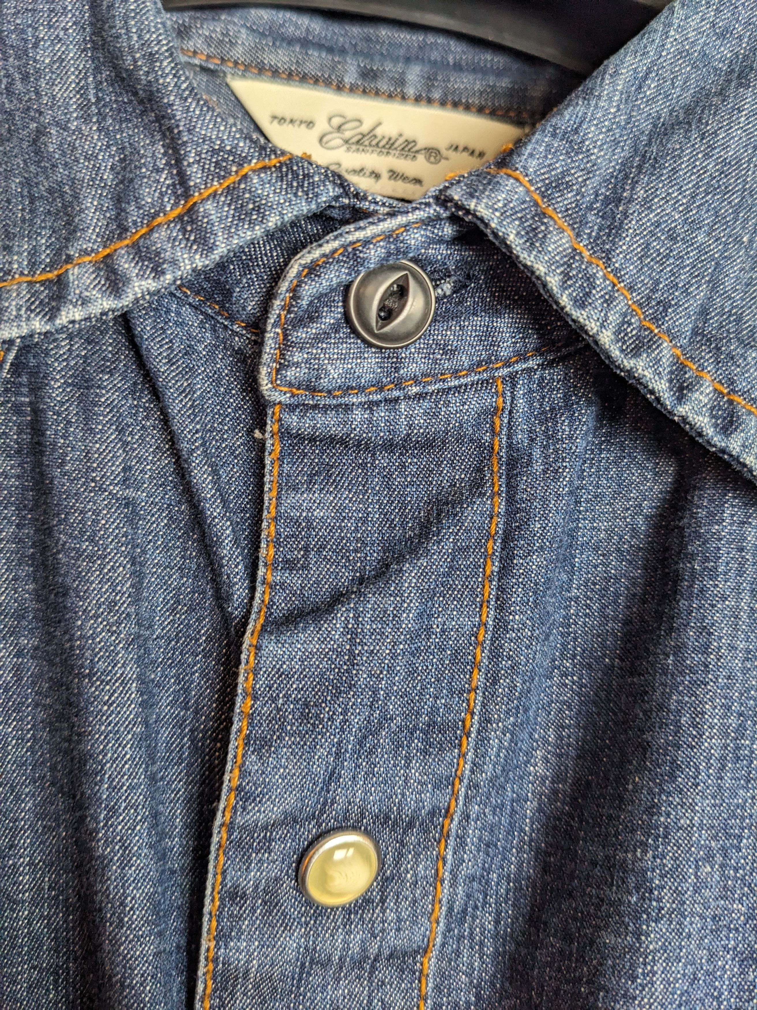 Edwin Bronson Shirt M Denim Blue Snap 100% Cotton Cowboy Western Size US M / EU 48-50 / 2 - 2 Thumbnail