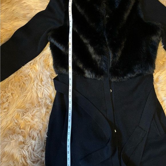 Elie Tahari T Tahari faux fur belted cardigan black wool blend large Size L / US 10 / IT 46 - 4 Thumbnail