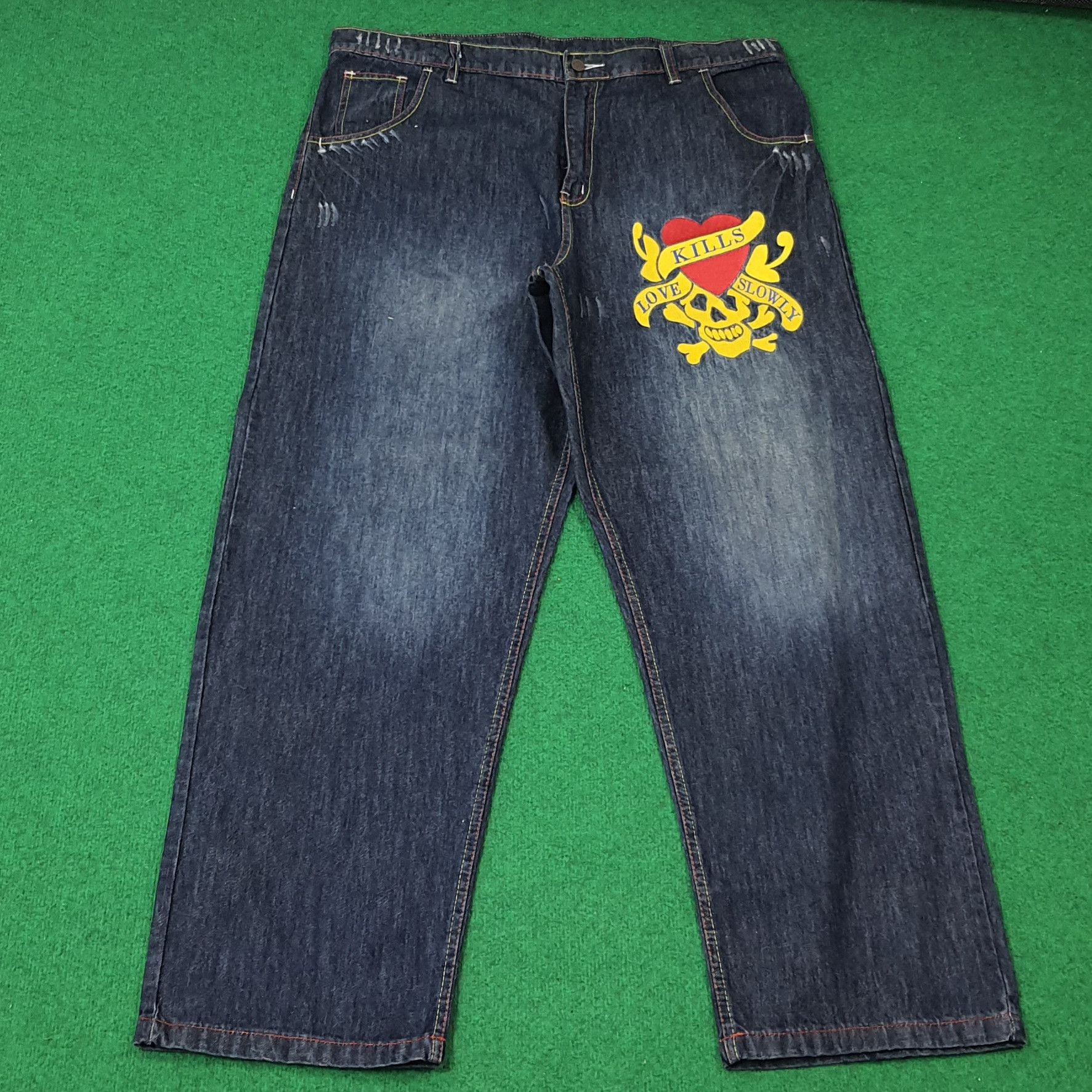 Ed Hardy Vintage Ed Hardy Skull Embroidered Custom Logo Jeans C272N18 Size US 43 - 1 Thumbnail