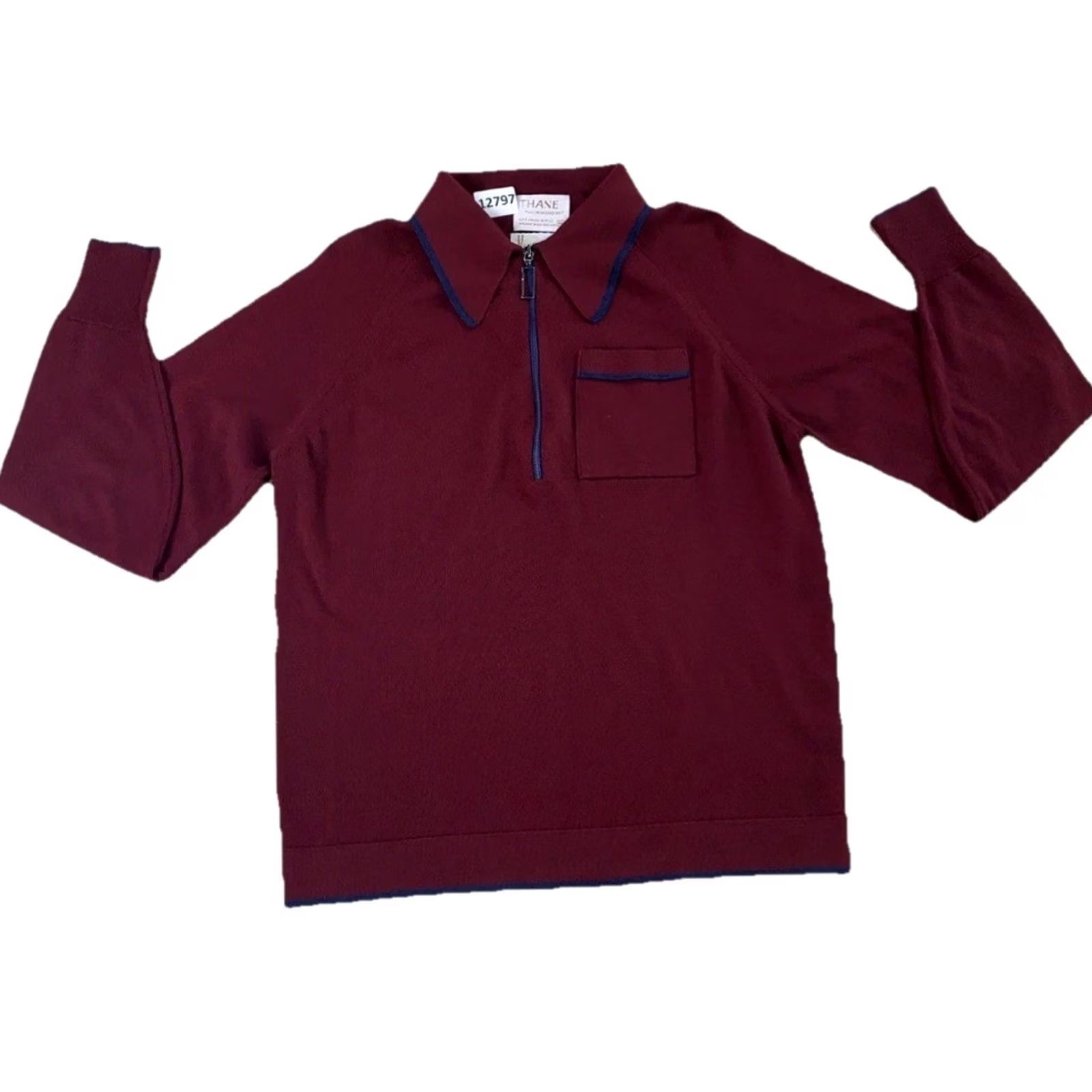 Vintage VINTAGE Thane Sweater Shirt Mens Knit Pullover 70s Maroon Long Sleeve Collared 70s Hippie College Preppy Size US M / EU 48-50 / 2 - 2 Thumbnail