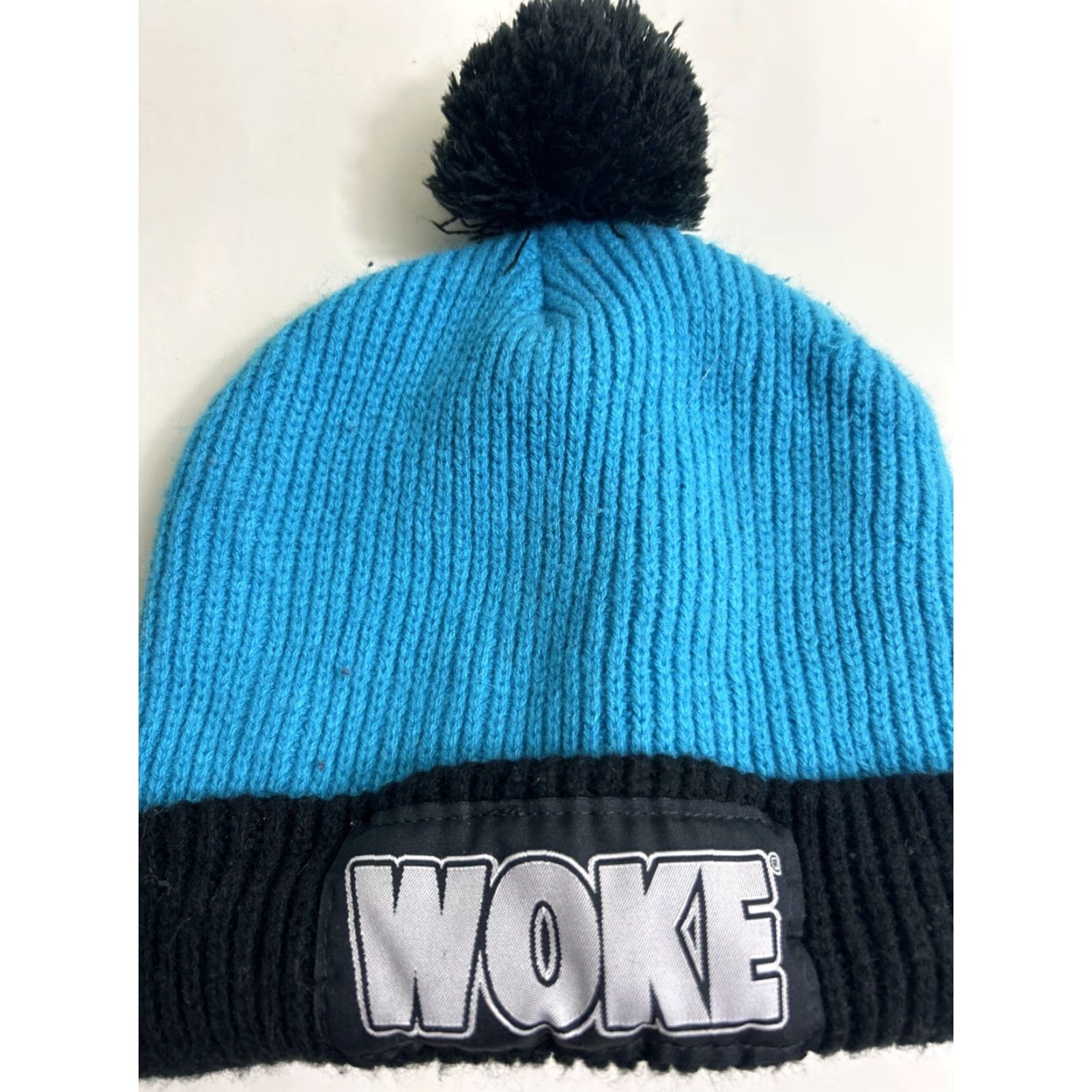 Vintage Woke Beanie Pom Pom One Size Teal Black acrylic Size ONE SIZE - 3 Thumbnail