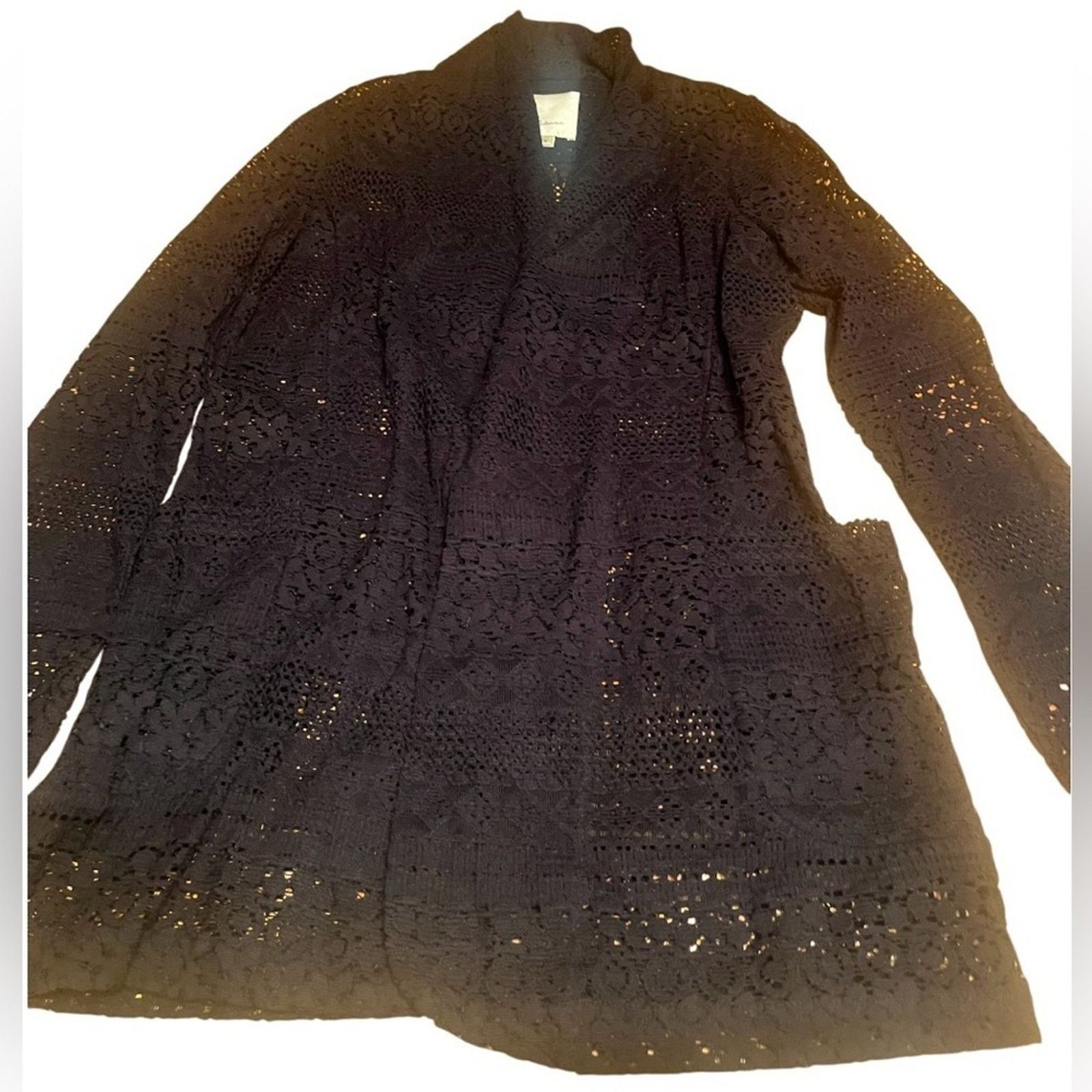 The Unbranded Brand Elevenses open knit long sleeve black beach cover up, size S Size ONE SIZE - 2 Thumbnail