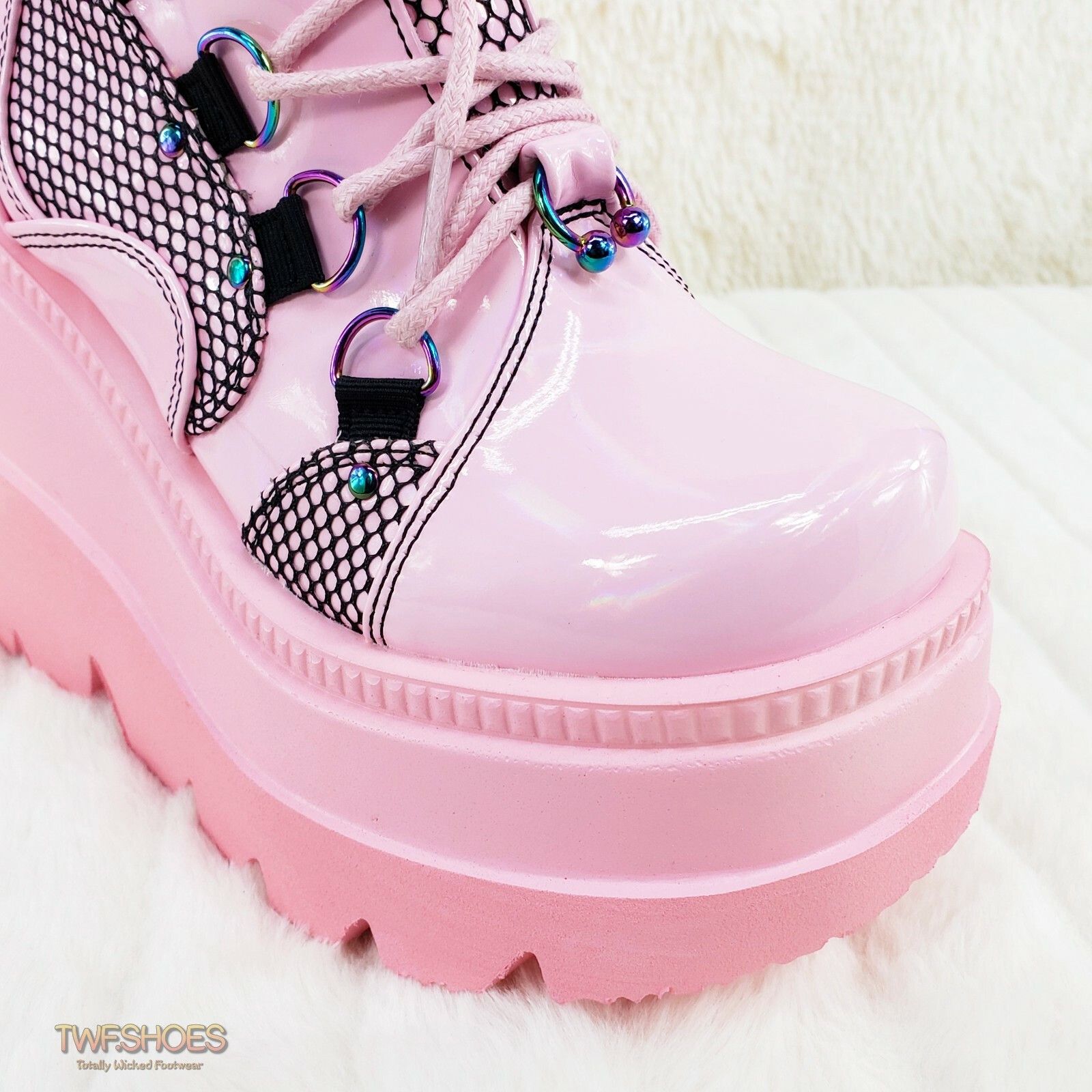 Demonia Cult DEMONIA Shaker 60 Baby Pink Patent Platform 4.5" Wedge Heel Size US 7 / IT 37 - 4 Thumbnail