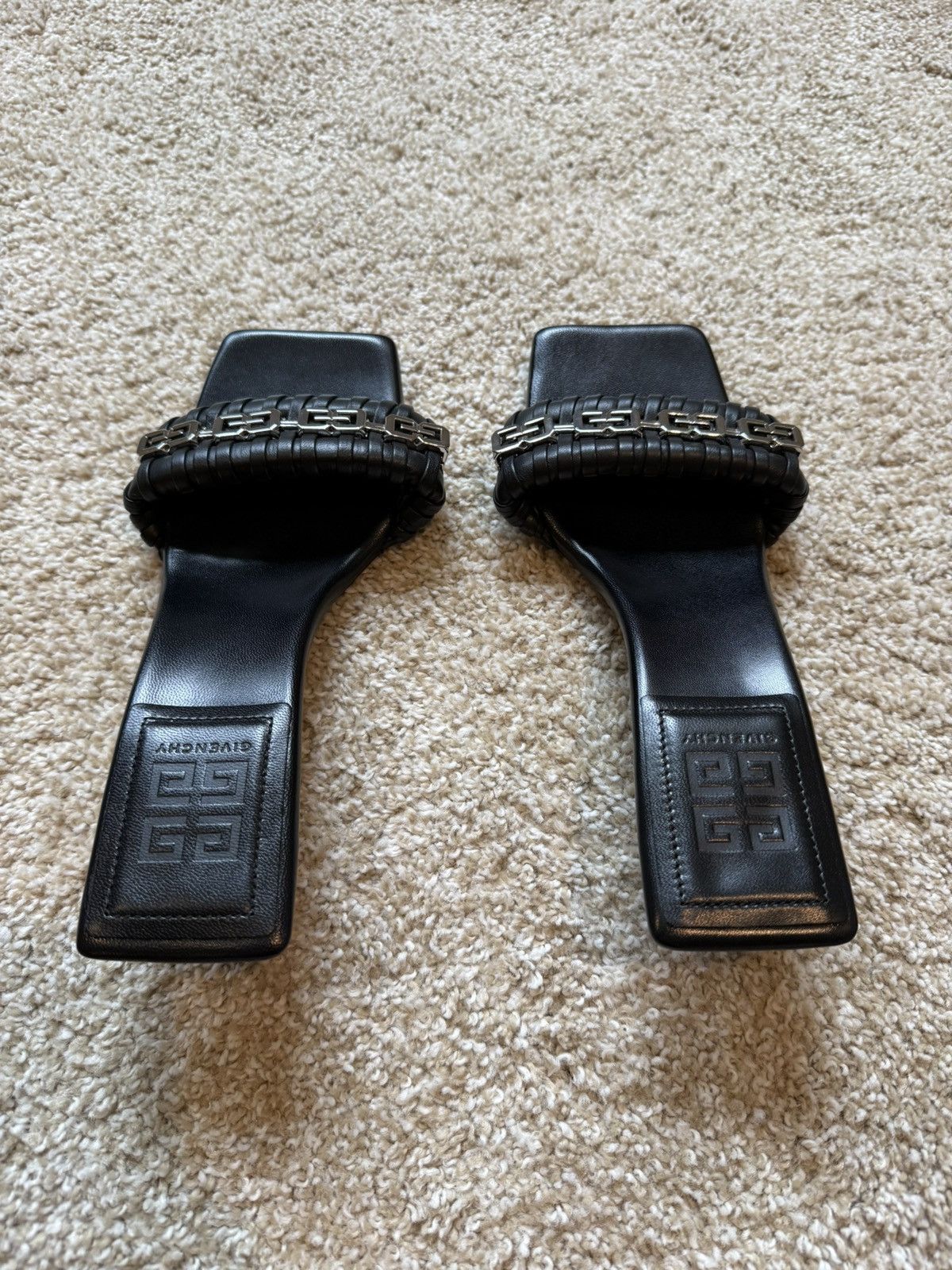 Givenchy G Woven Black Sandal Kitten Heel Size US 7 / IT 37 - 2 Thumbnail