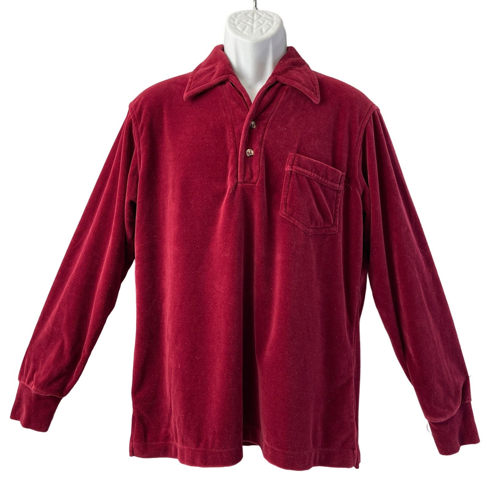 Vintage VINTAGE 70s Mervyn's Velour Long Sleeve Polo Shirt Size L Size US L / EU 52-54 / 3 - 1 Thumbnail