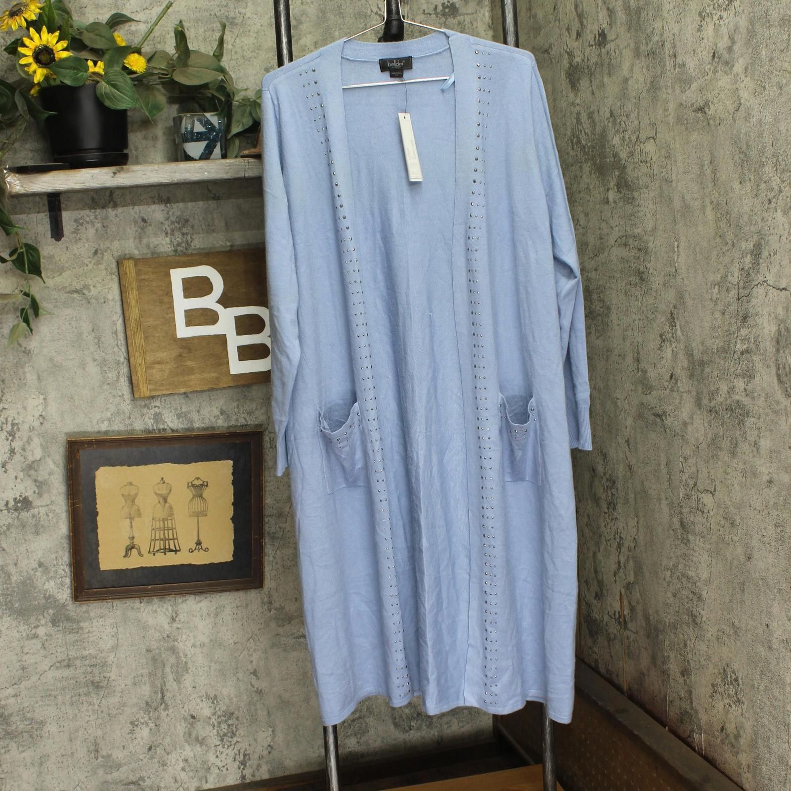 Baldinini Belldini Belted Duster Cardigan Sweater Chambray Blue 1x Size XL / US 12-14 / IT 48-50 - 1 Thumbnail