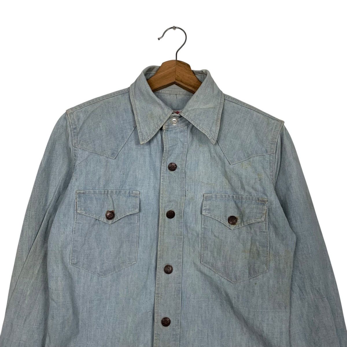 Japanese Brand Vintage 90's DOMINGO Denim Shirt #2925-C132 Size US M / EU 48-50 / 2 - 2 Thumbnail